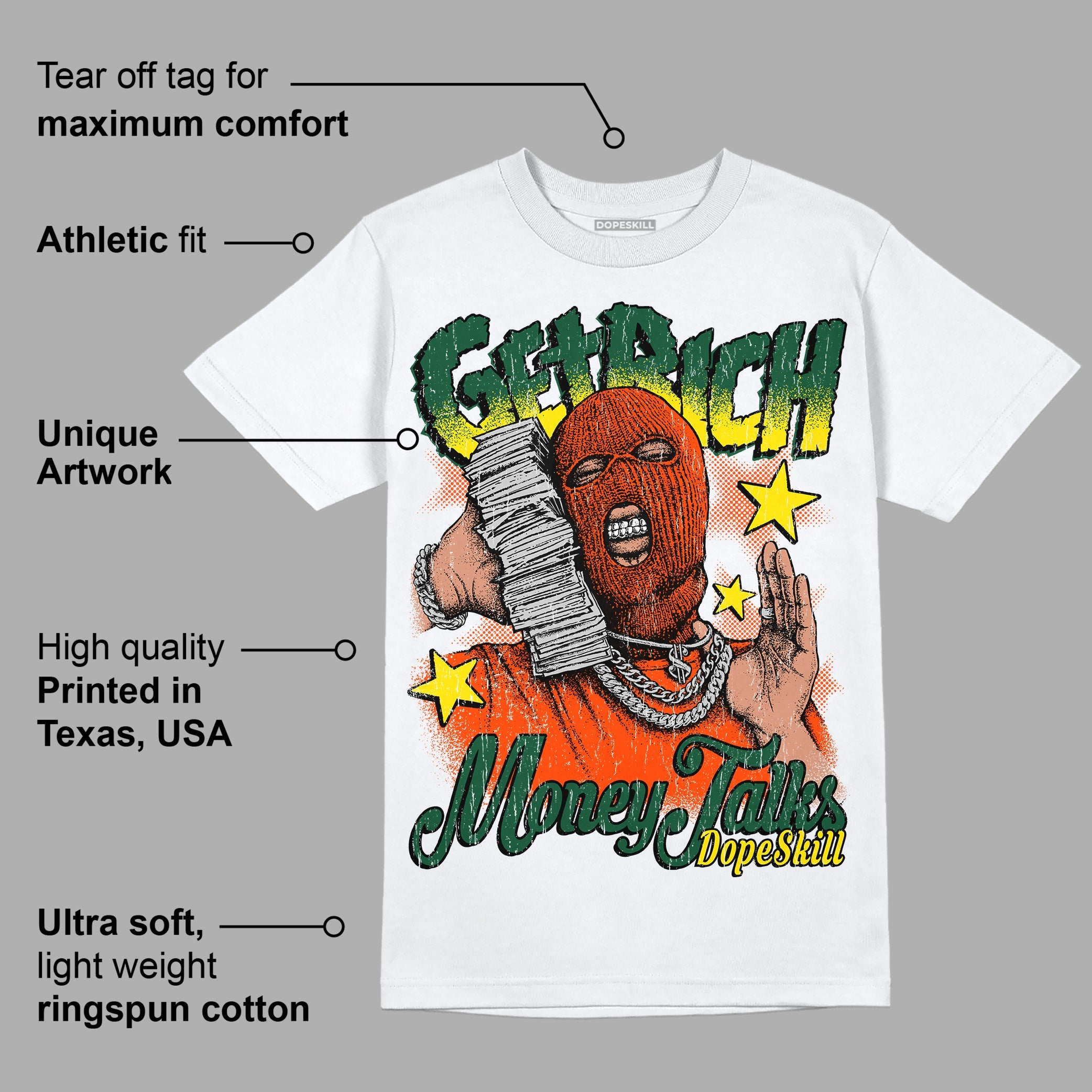 Dunk Low Team Dark Green Orange superstreetwear T-Shirt Get Rich Graphic