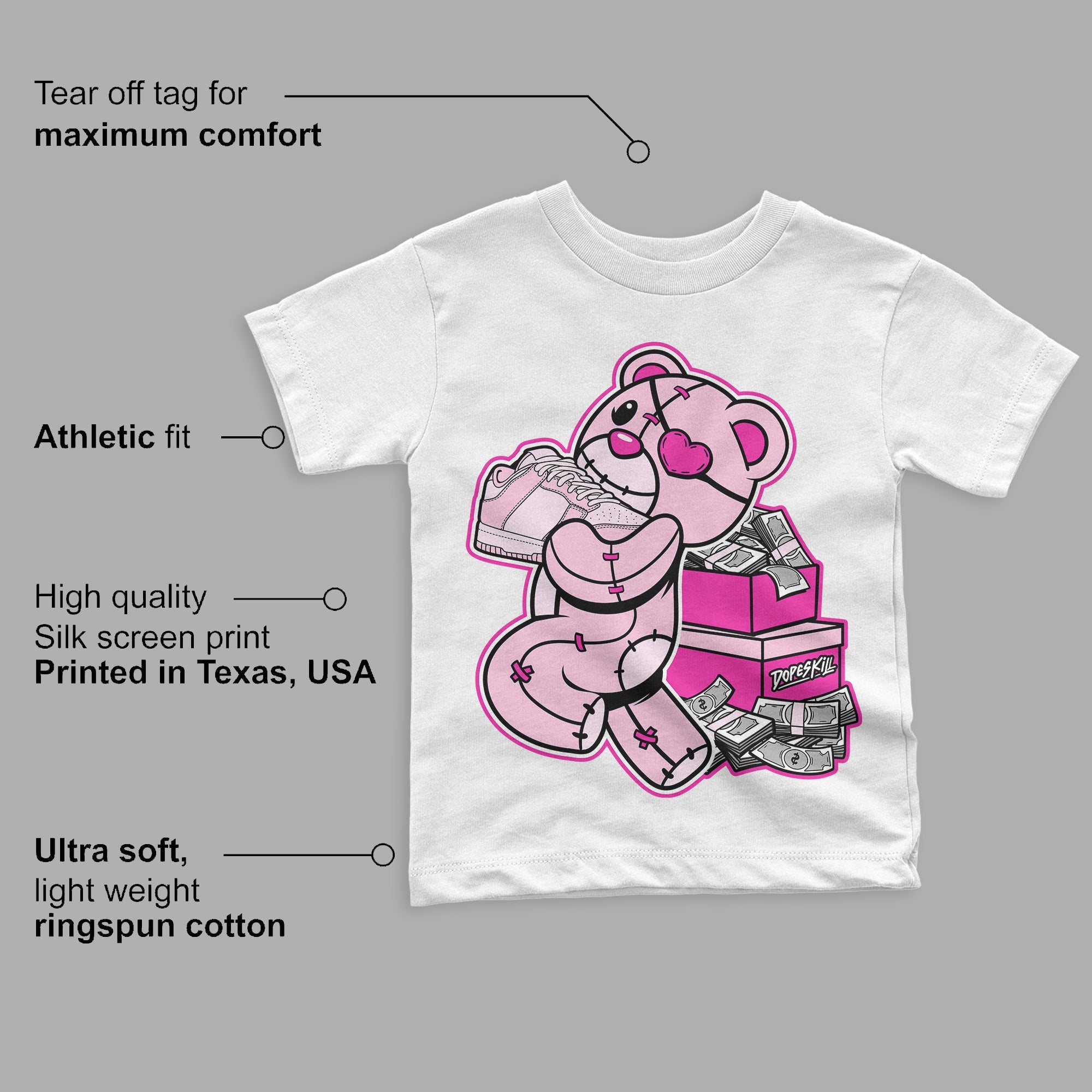 Triple Pink Dunk Low superstreetwear Toddler Kids T-shirt Bear Steals Sneaker Graphic