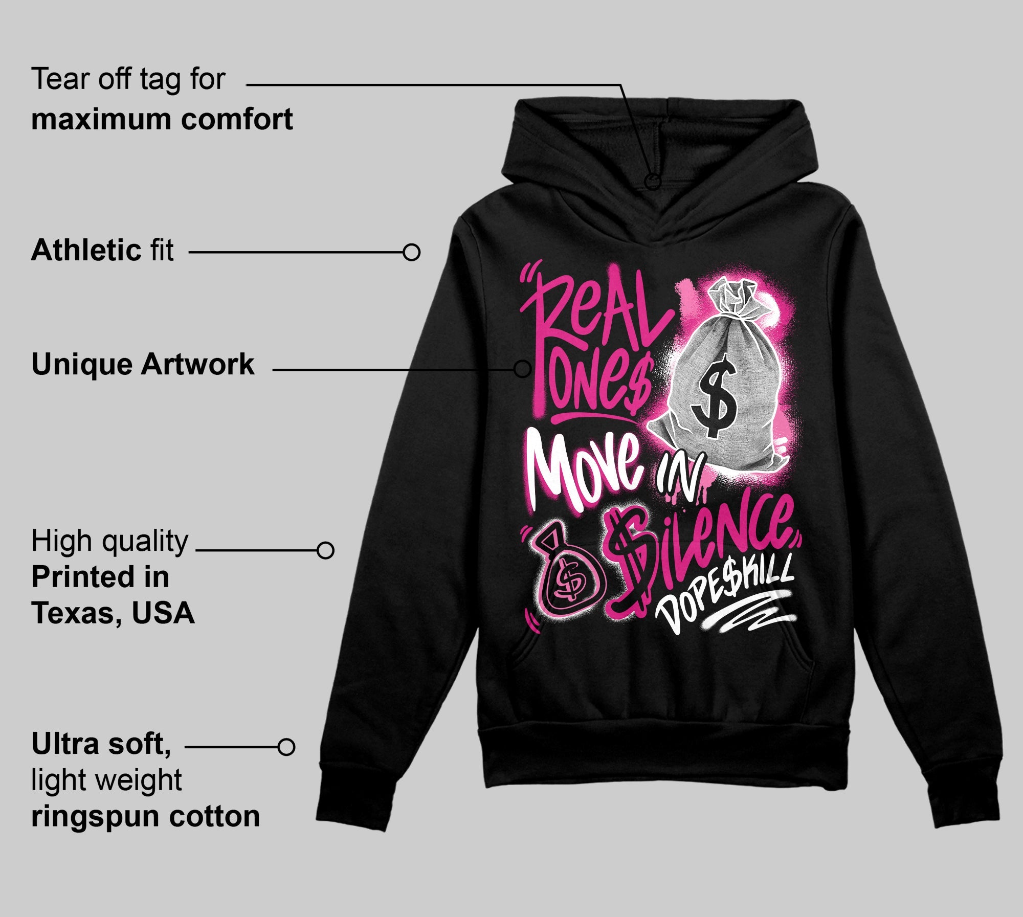 Rick RO Pink Leather Sneakers superstreetwear Hoodie Sweatshirt Real Ones Move In Silence Graphic