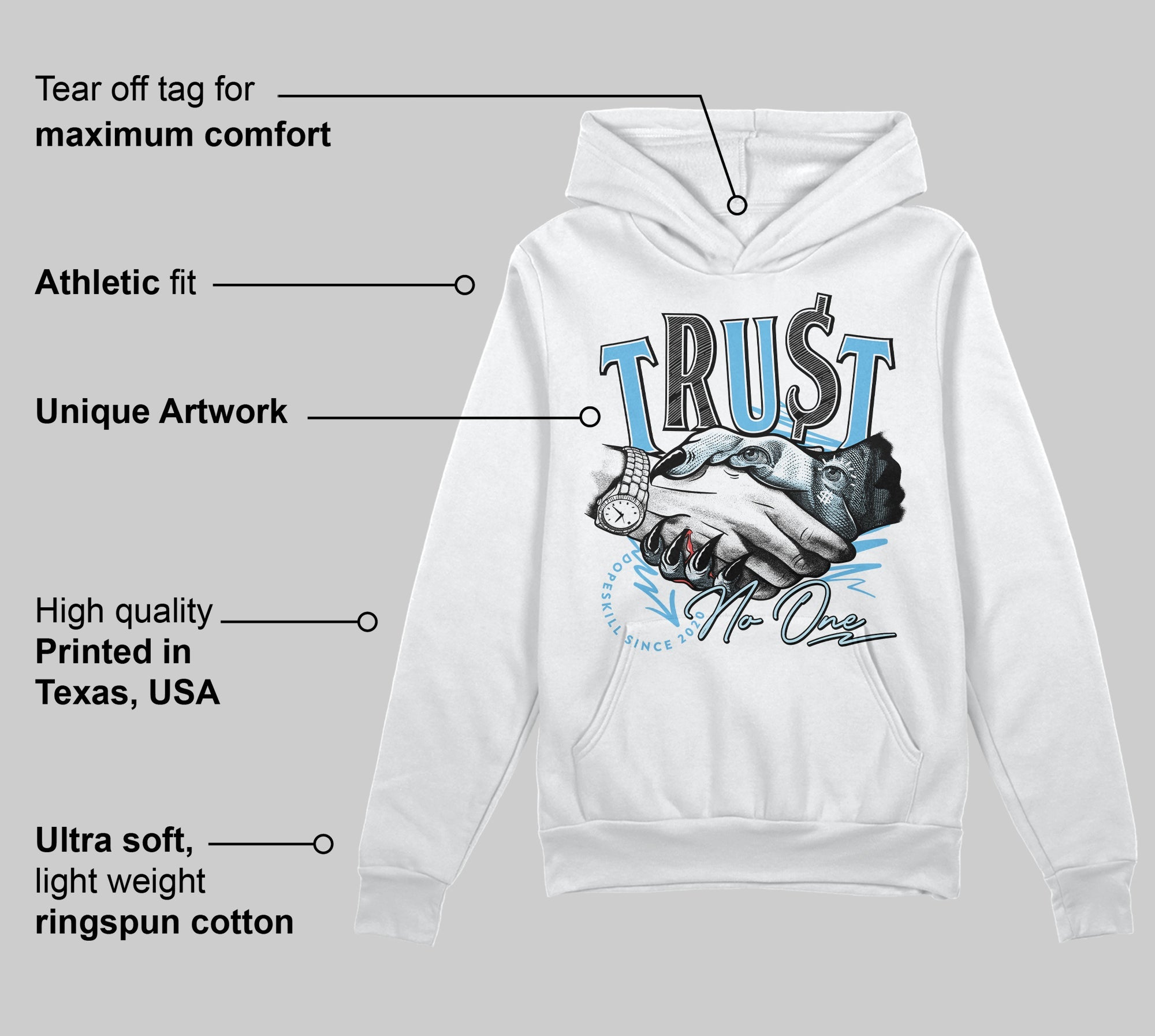 Legend Blue 11s superstreetwear Hoodie Sweatshirt Trust No One Graphic