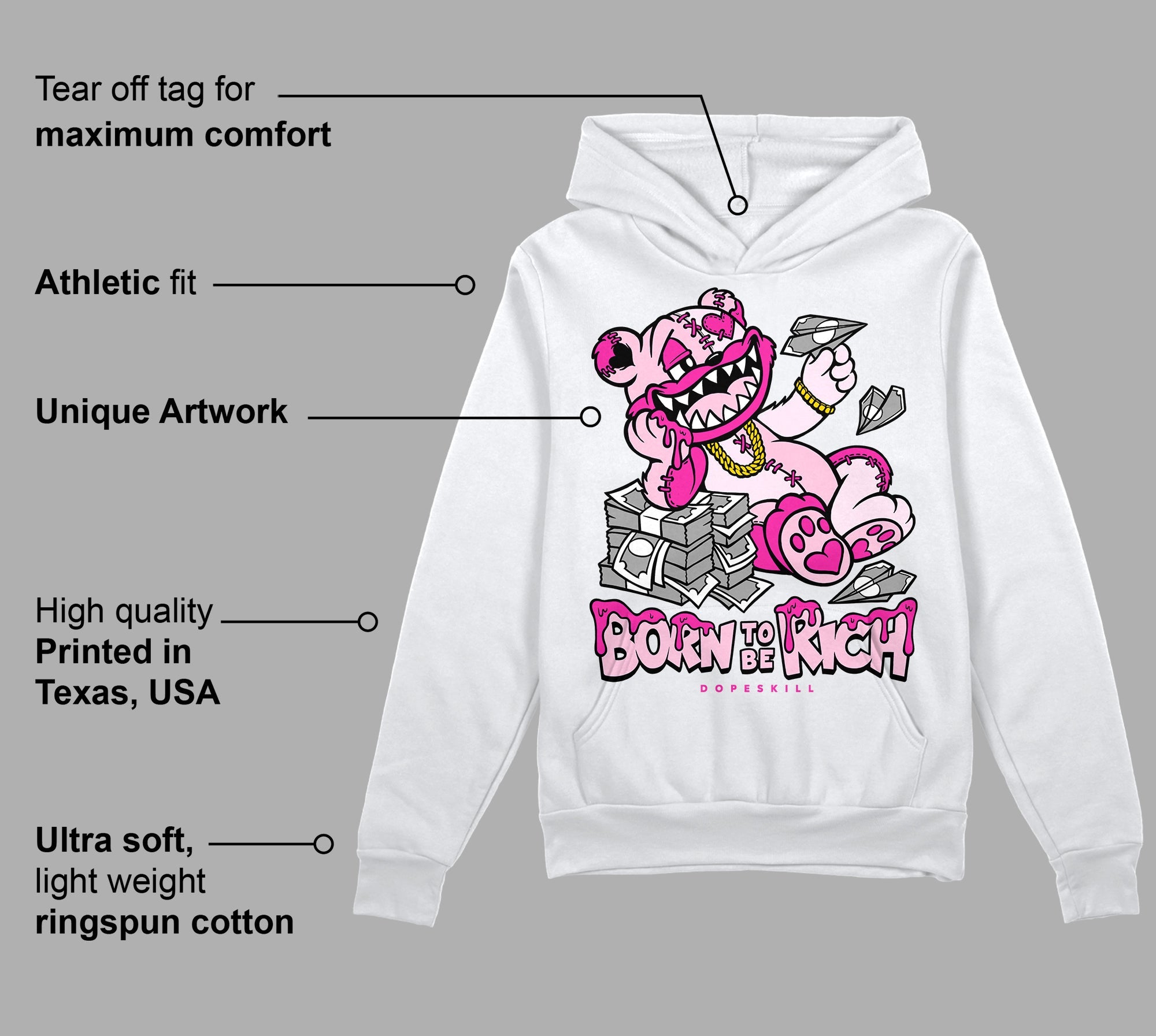 Triple Pink Dunk superstreetwear Hoodie Sweatshirt Born To Be Rich Graphic