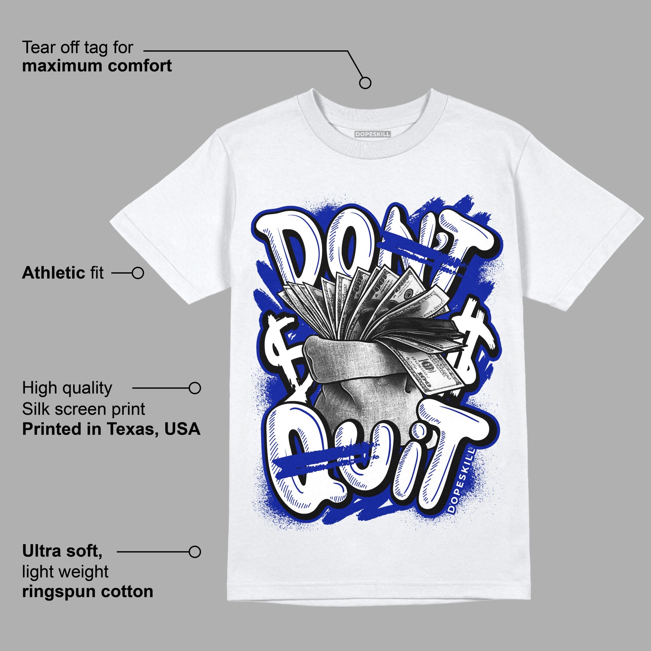 Racer Blue White Dunk Low superstreetwear T-Shirt Don't Quit Graphic