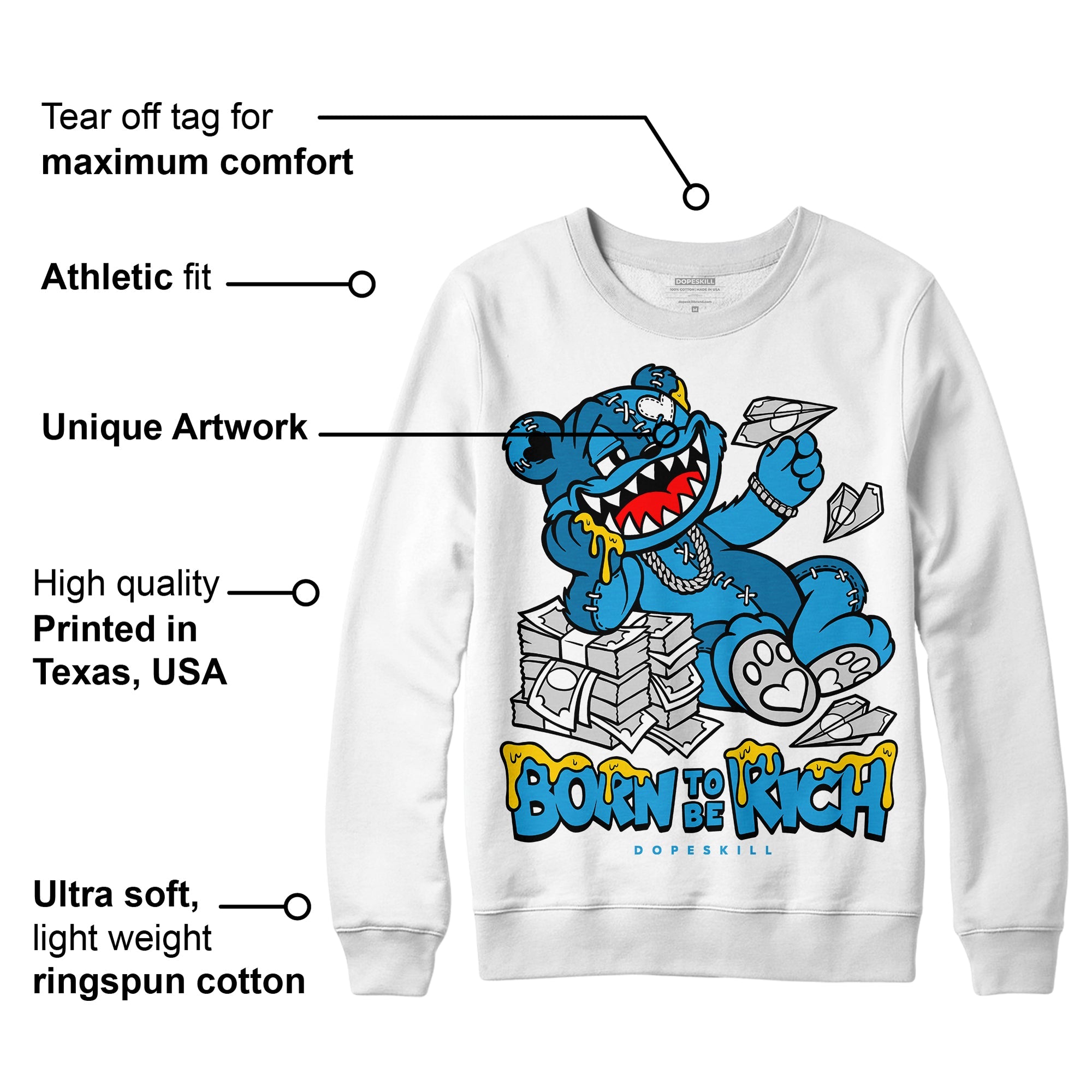Military Blue 4s superstreetwear Sweatshirt Born To Be Rich Graphic