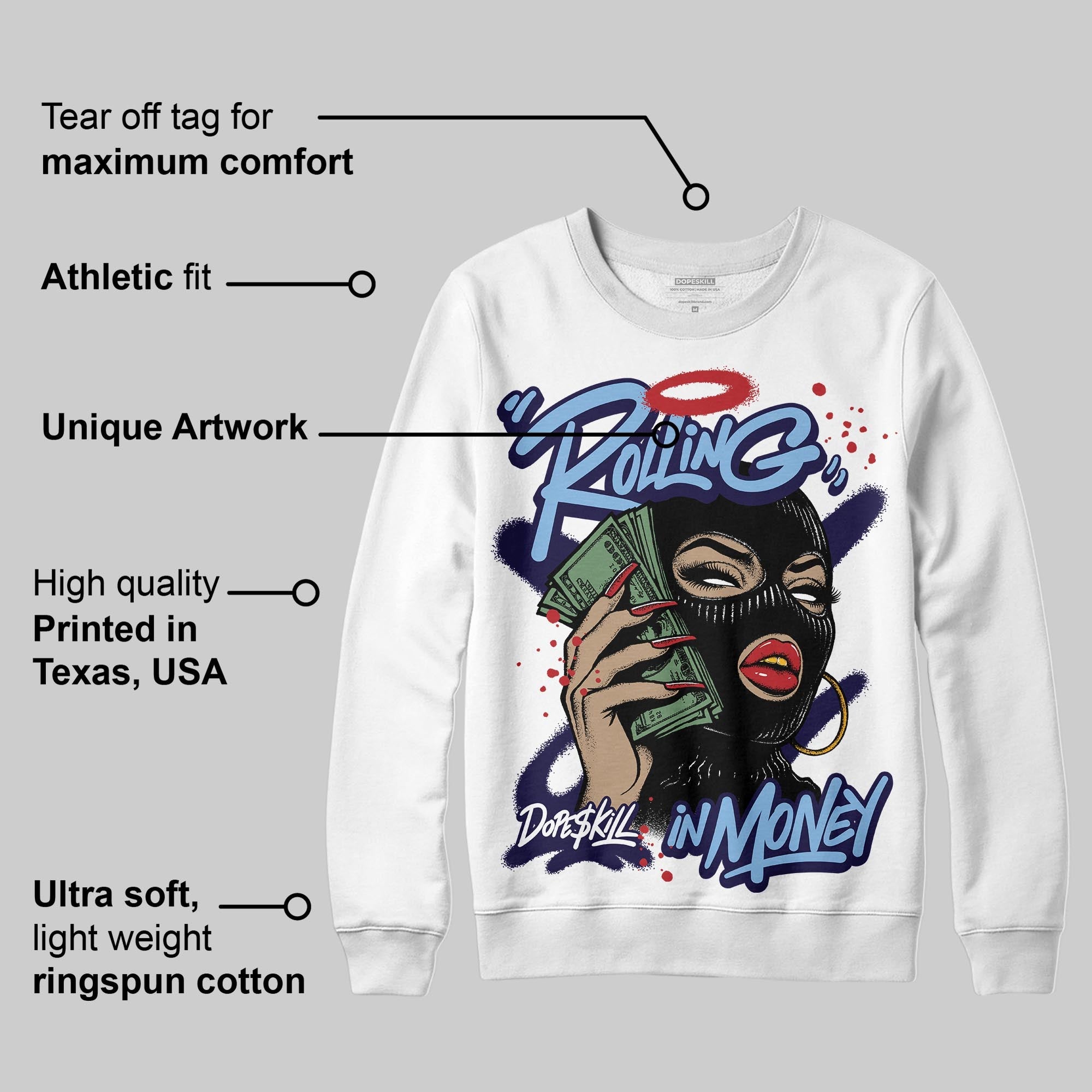 University Blue 6s superstreetwear Sweatshirt Rolling in Money Graphic