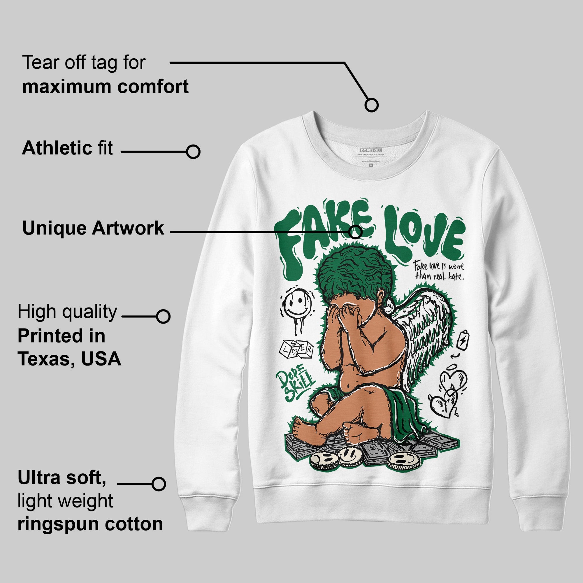 Pine Green 13s superstreetwear Sweatshirt False Love Graphic