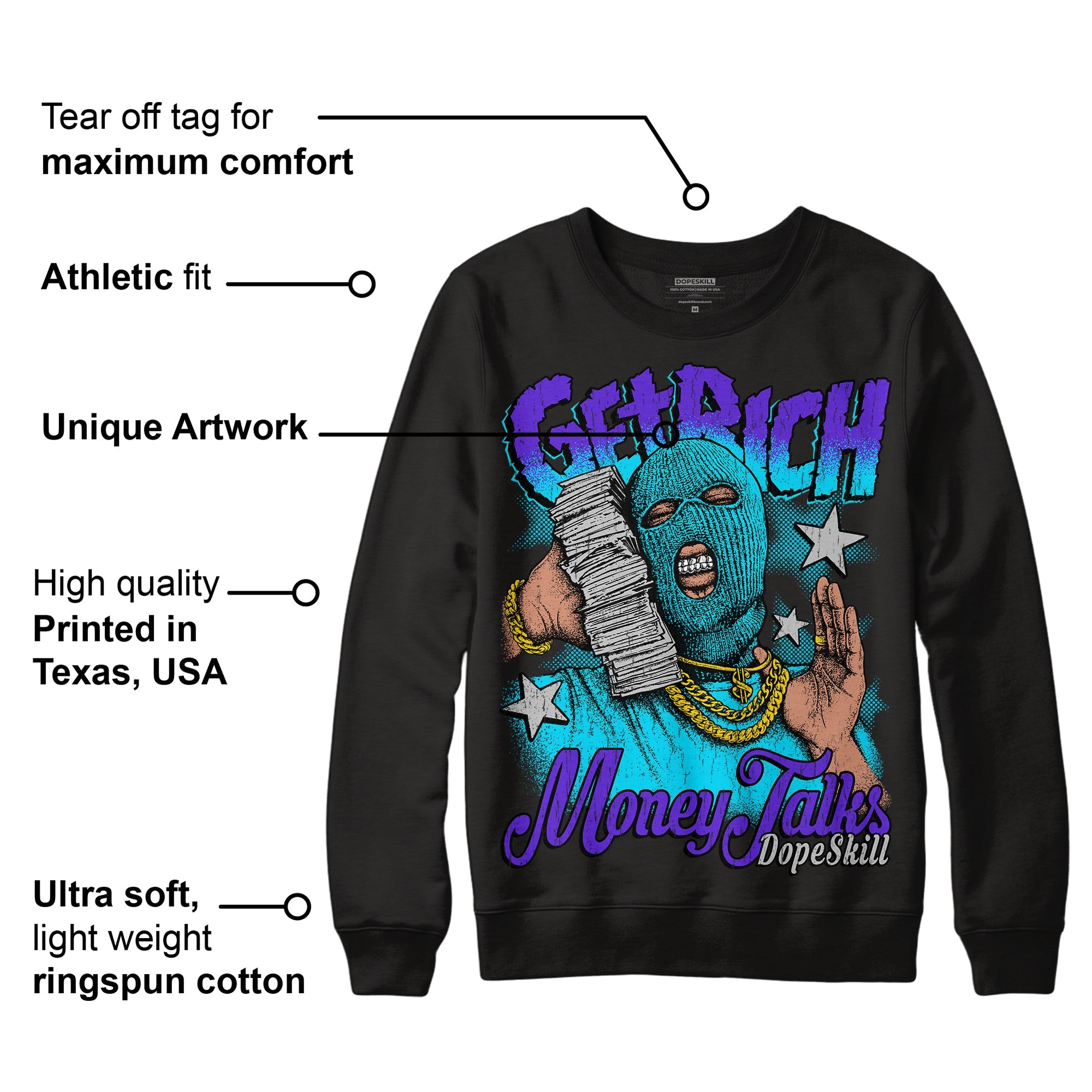 Aqua 6s superstreetwear Sweatshirt Get Rich Graphic