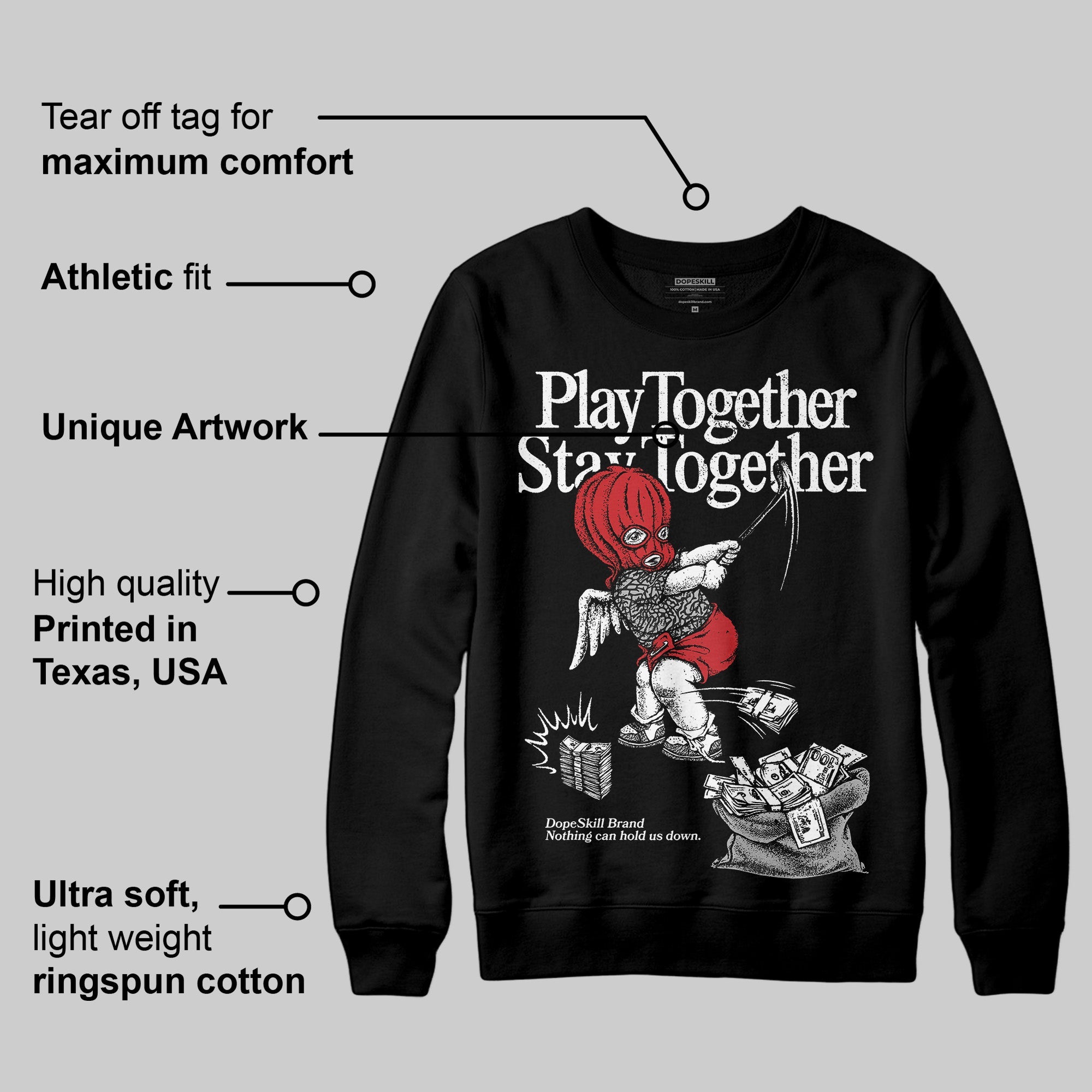 Black Cement 3s superstreetwear Sweatshirt Play together,Stay together Graphic
