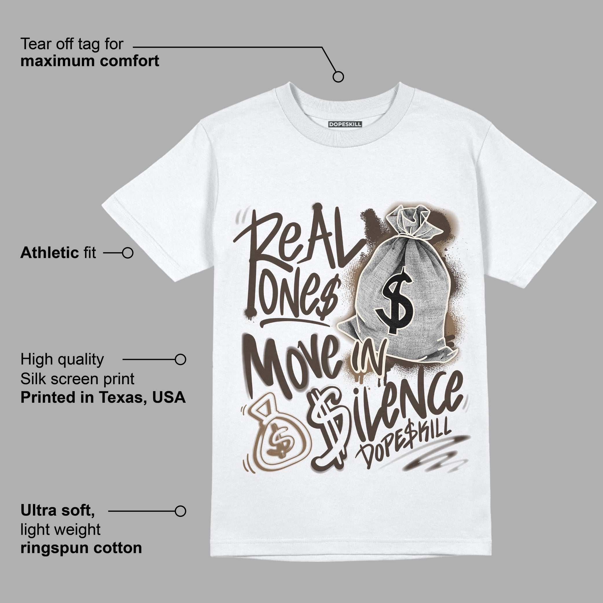 AJ 1 Low OG a??Reverse Mochaa?? superstreetwear T-Shirt Real Ones Move In Silence Graphic