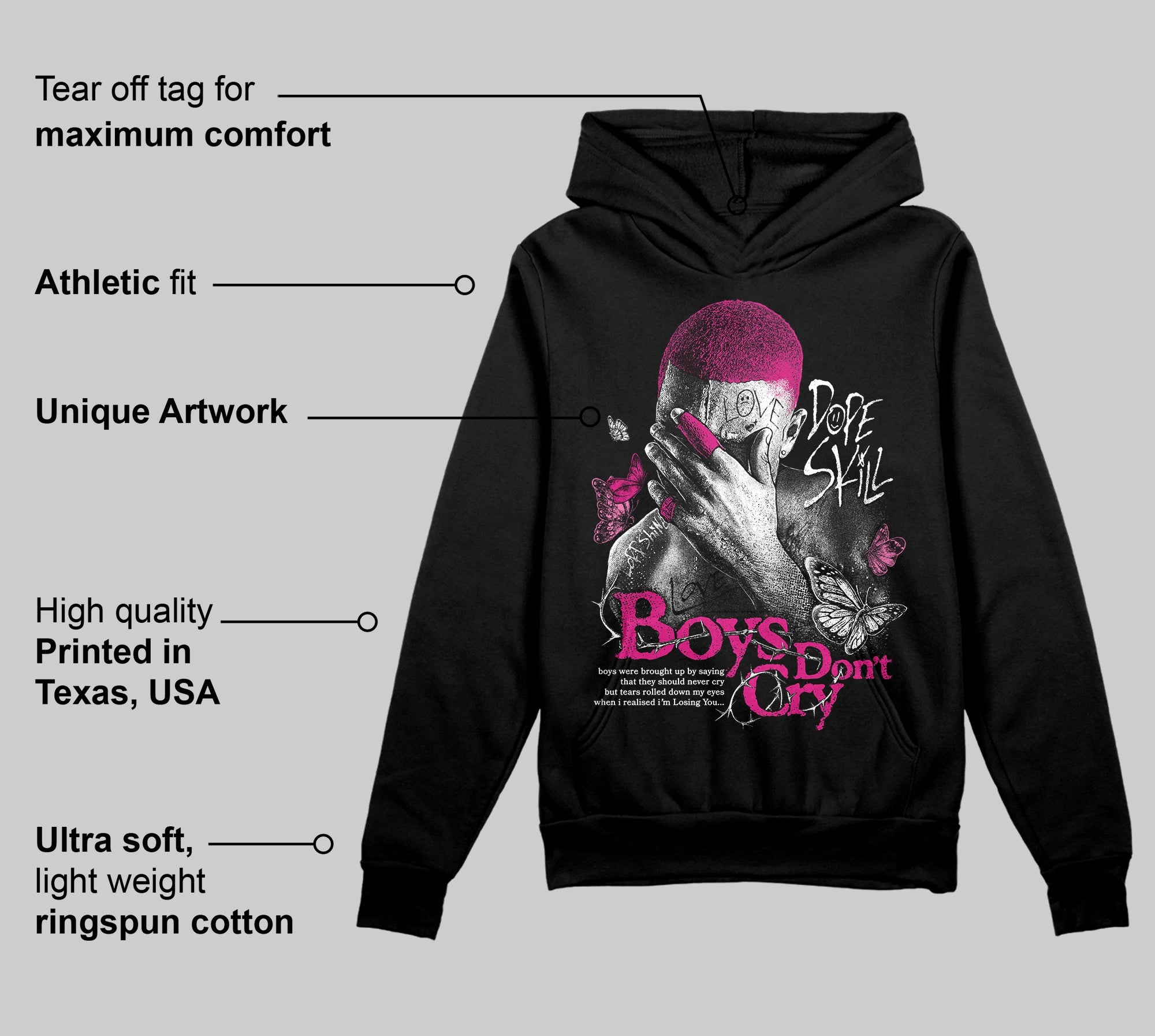 Rick RO Pink Leather Sneakers superstreetwear Hoodie Sweatshirt Boys Don't Cry Graphic