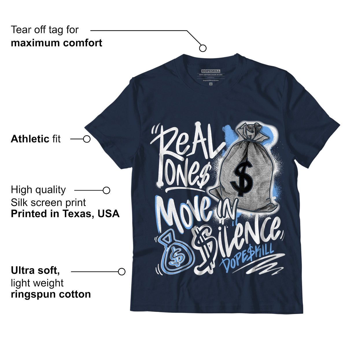 AJ 6 Midnight Navy superstreetwear T-shirt Real Ones Move In Silence Graphic