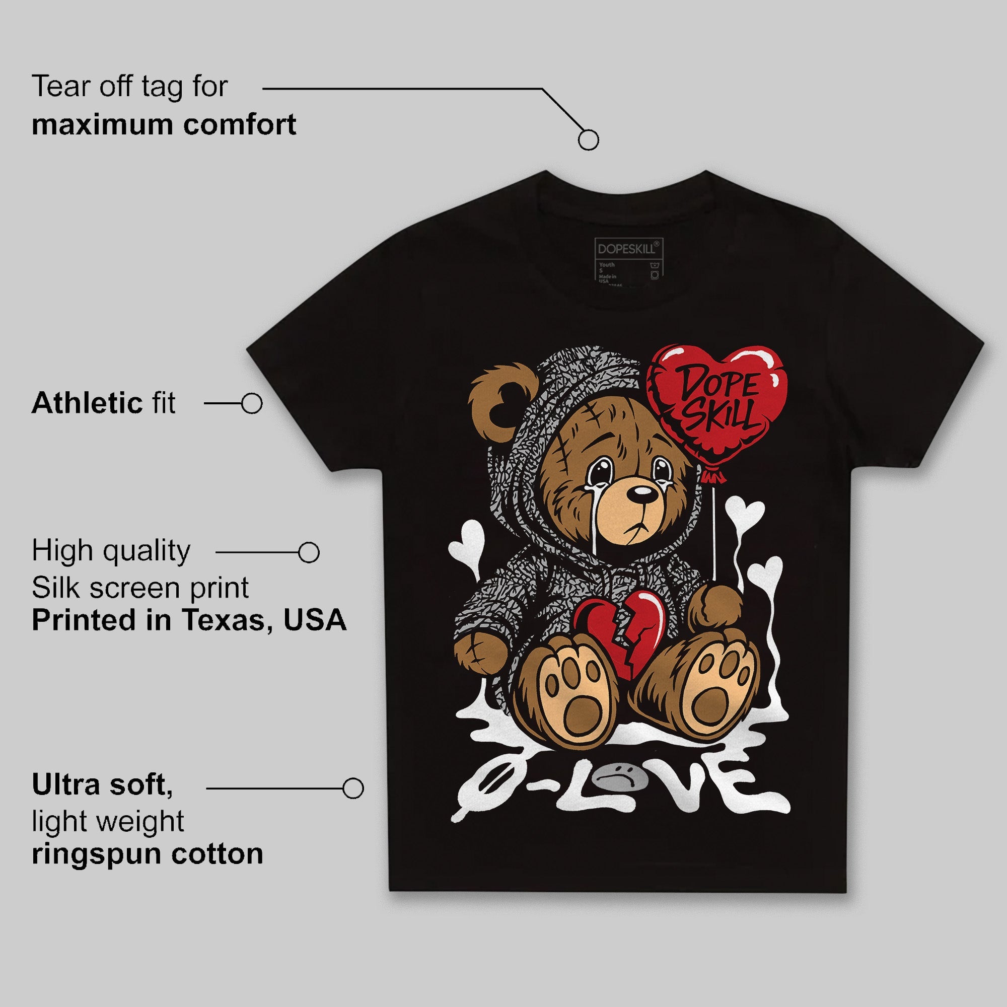 Black Cement 3s superstreetwear Toddler Kids T-shirt Broken Bear Graphic