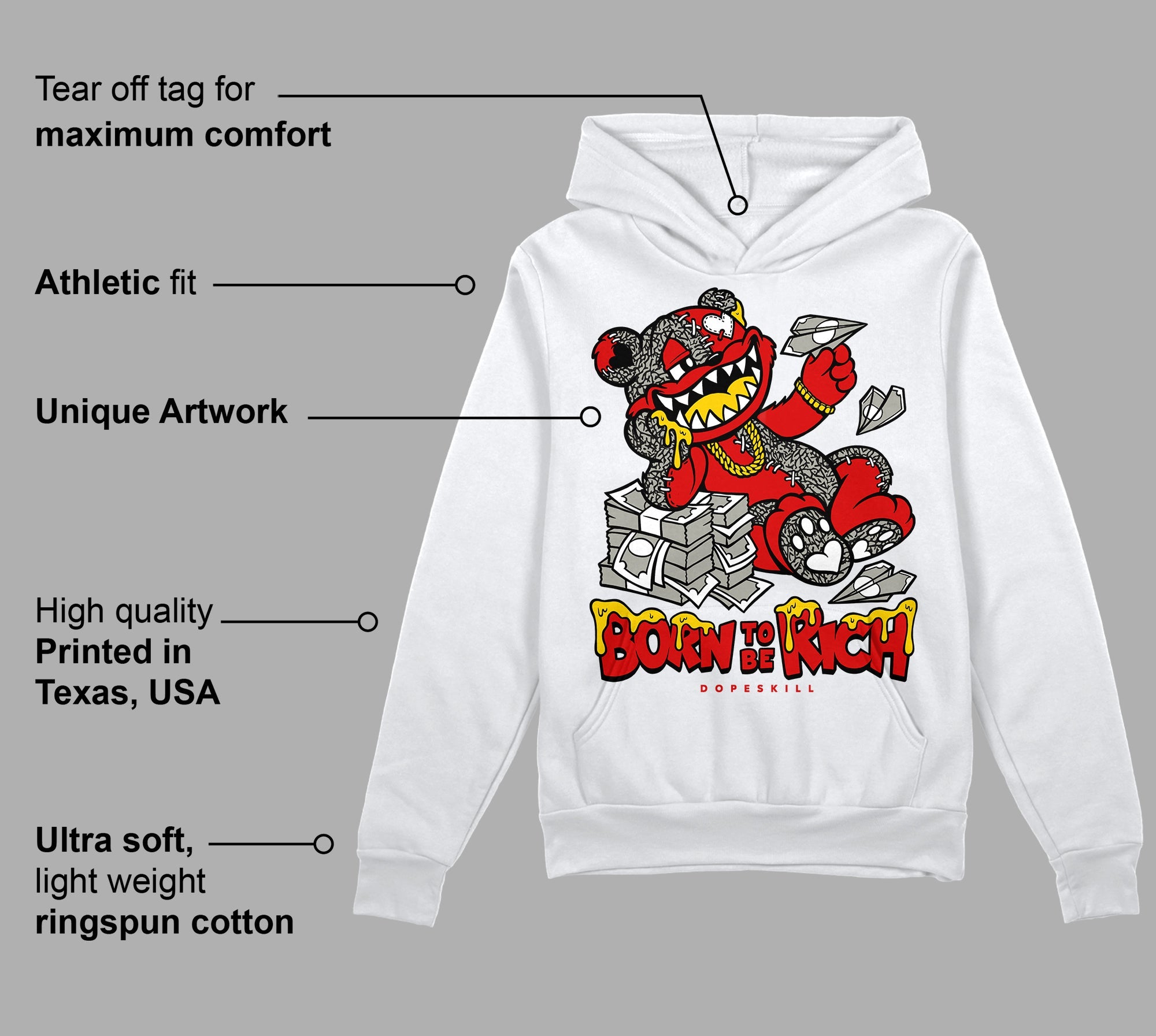 Fire Red 3s superstreetwear Hoodie Sweatshirt Born To Be Rich Graphic