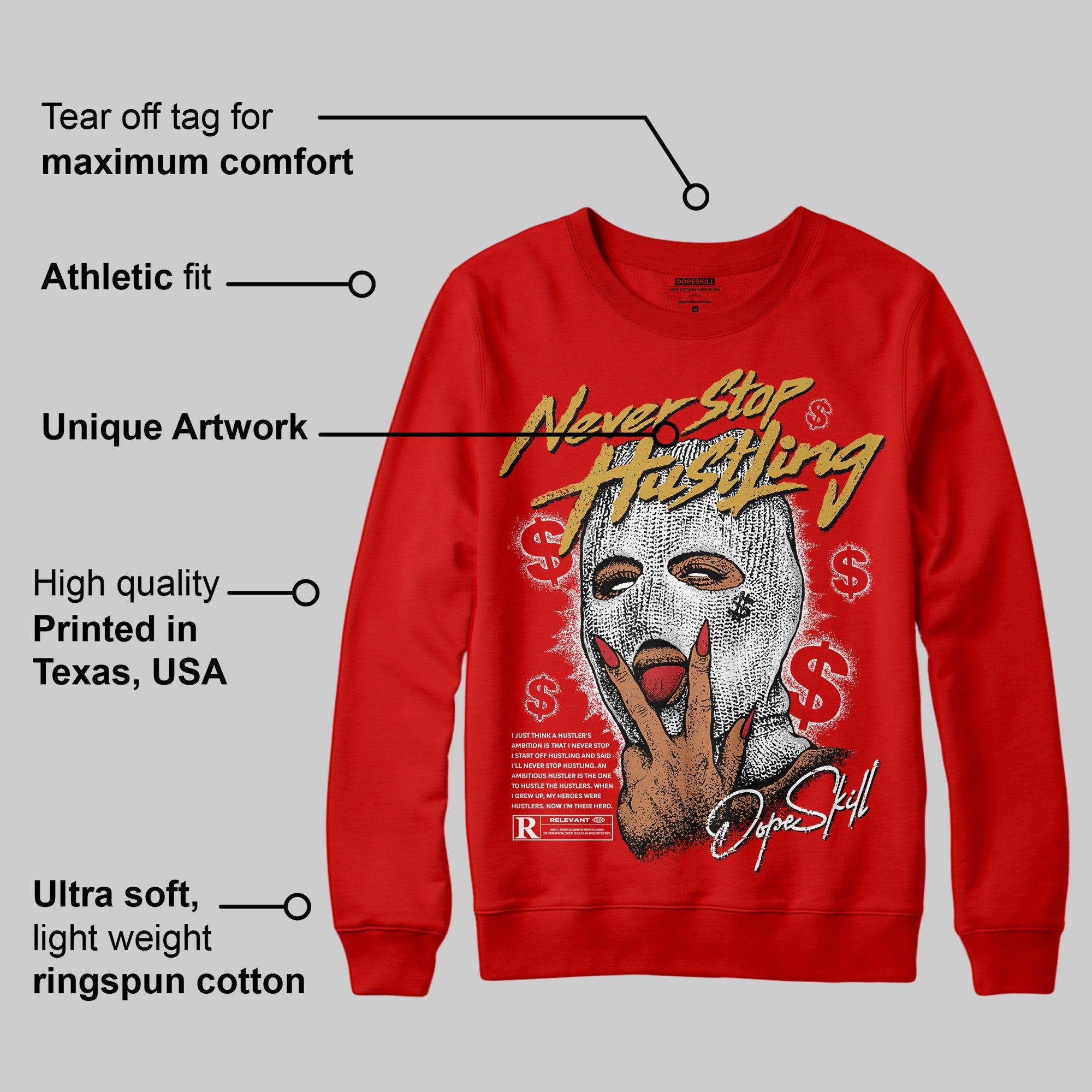 Bred Velvet 11s superstreetwear Red Sweatshirt Never Stop Hustling Graphic