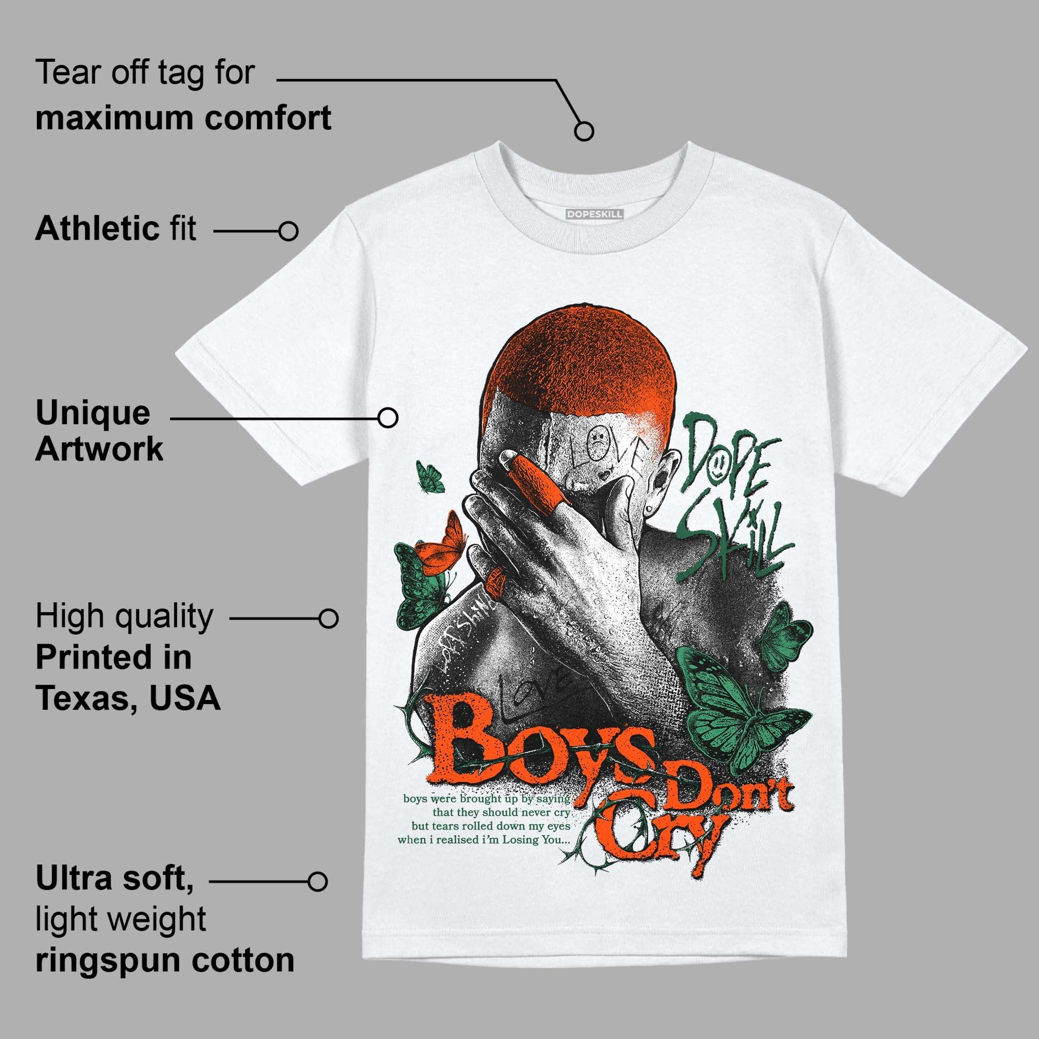Dunk Low Team Dark Green Orange superstreetwear T-Shirt Boys Don't Cry Graphic