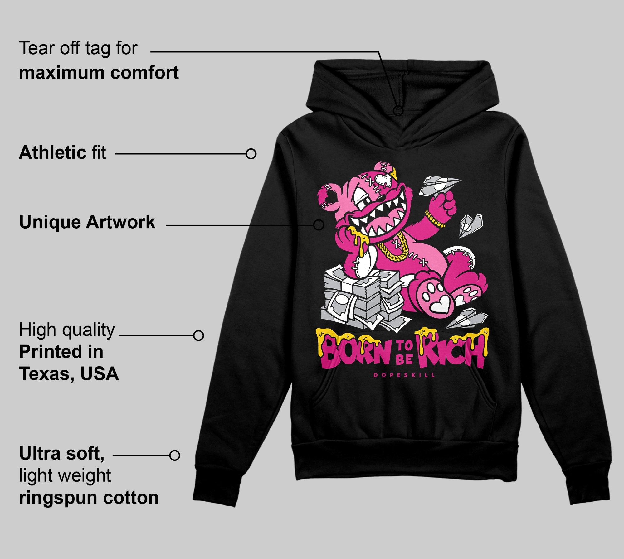 Rick RO Pink Leather Sneakers superstreetwear Hoodie Sweatshirt Born To Be Rich Graphic