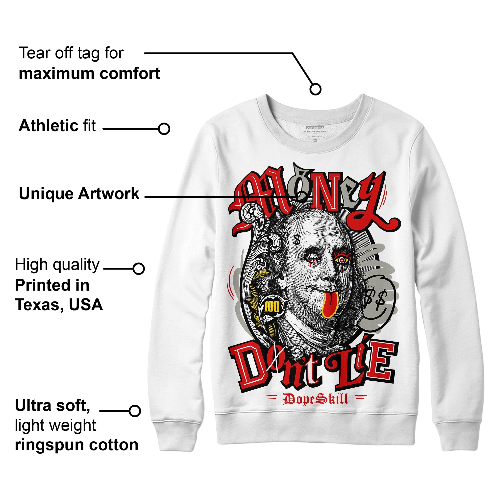 Fire Red 3s superstreetwear Sweatshirt Money Don't Lie Graphic