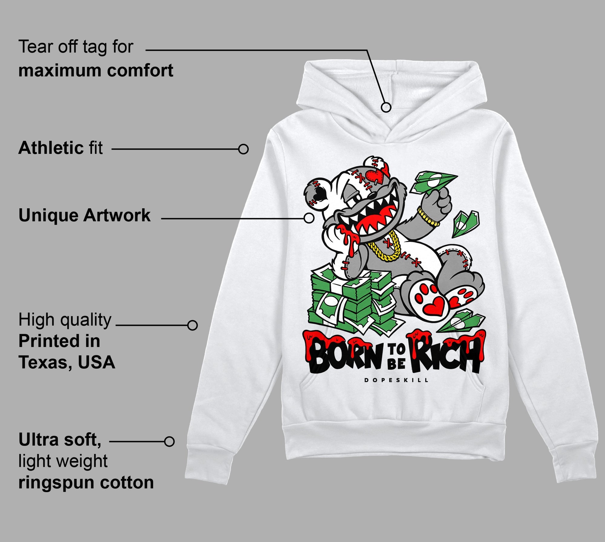 Black and White Collection superstreetwear Hoodie Sweatshirt Born To Be Rich Graphic