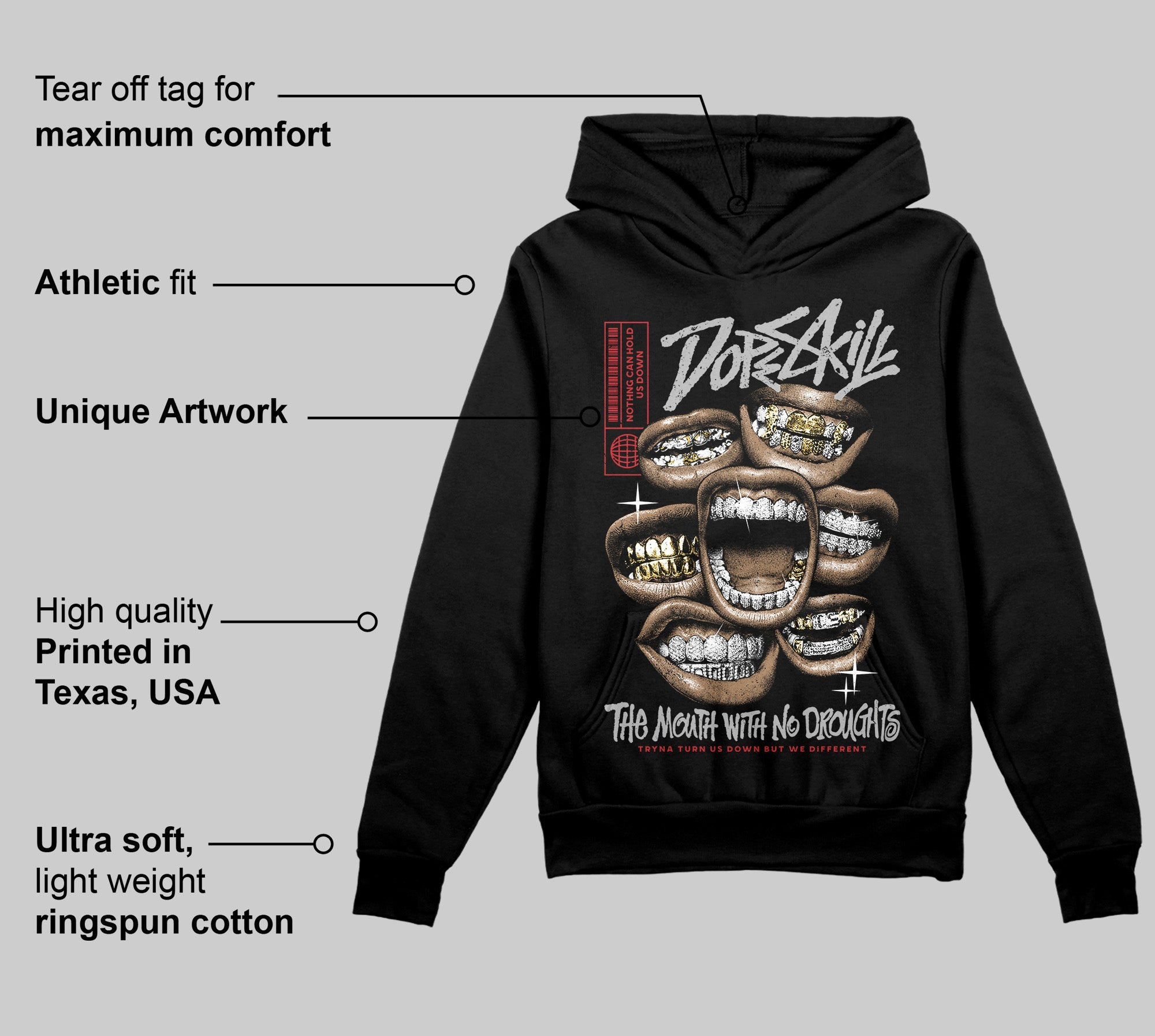 Black Cement 3s superstreetwear Hoodie Sweatshirt The Mouth With No Droughts Graphic