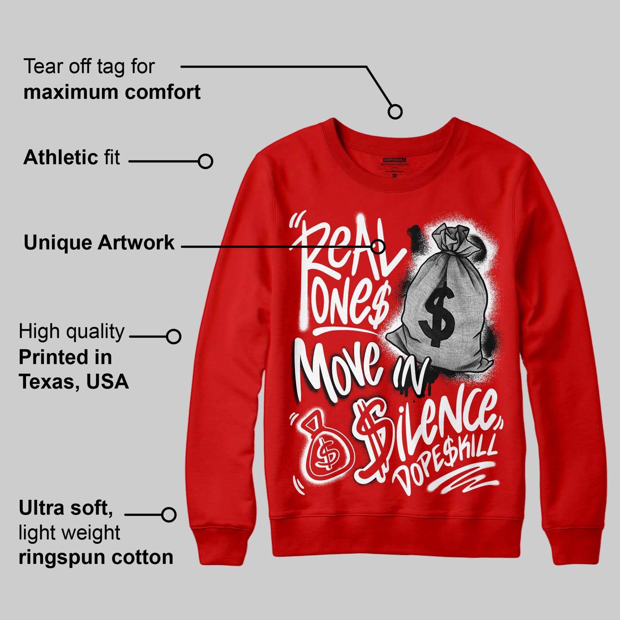 Bred Velvet 11s superstreetwear Red Sweatshirt Real Ones Move In Silence Graphic