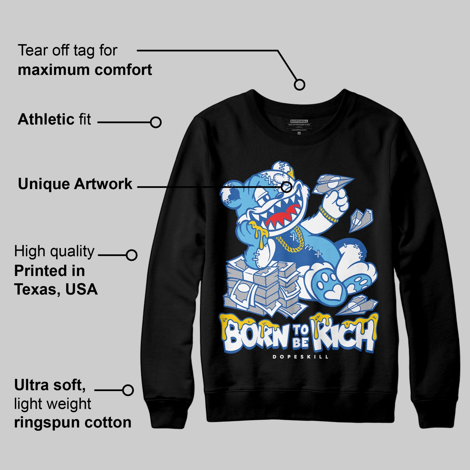 Blueberry 12s superstreetwear Sweatshirt Born To Be Rich Graphic