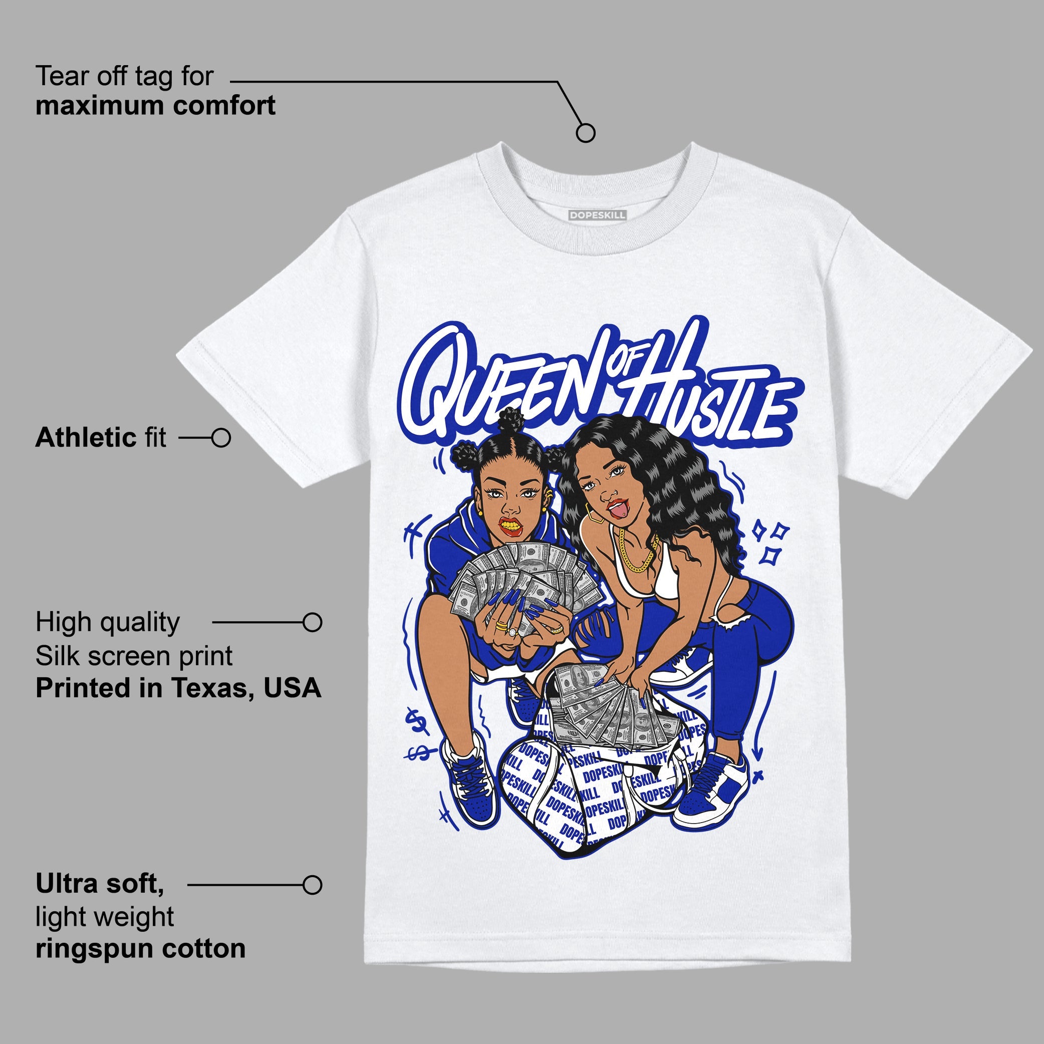 Racer Blue White Dunk Low superstreetwear T-Shirt Queen Of Hustle Graphic