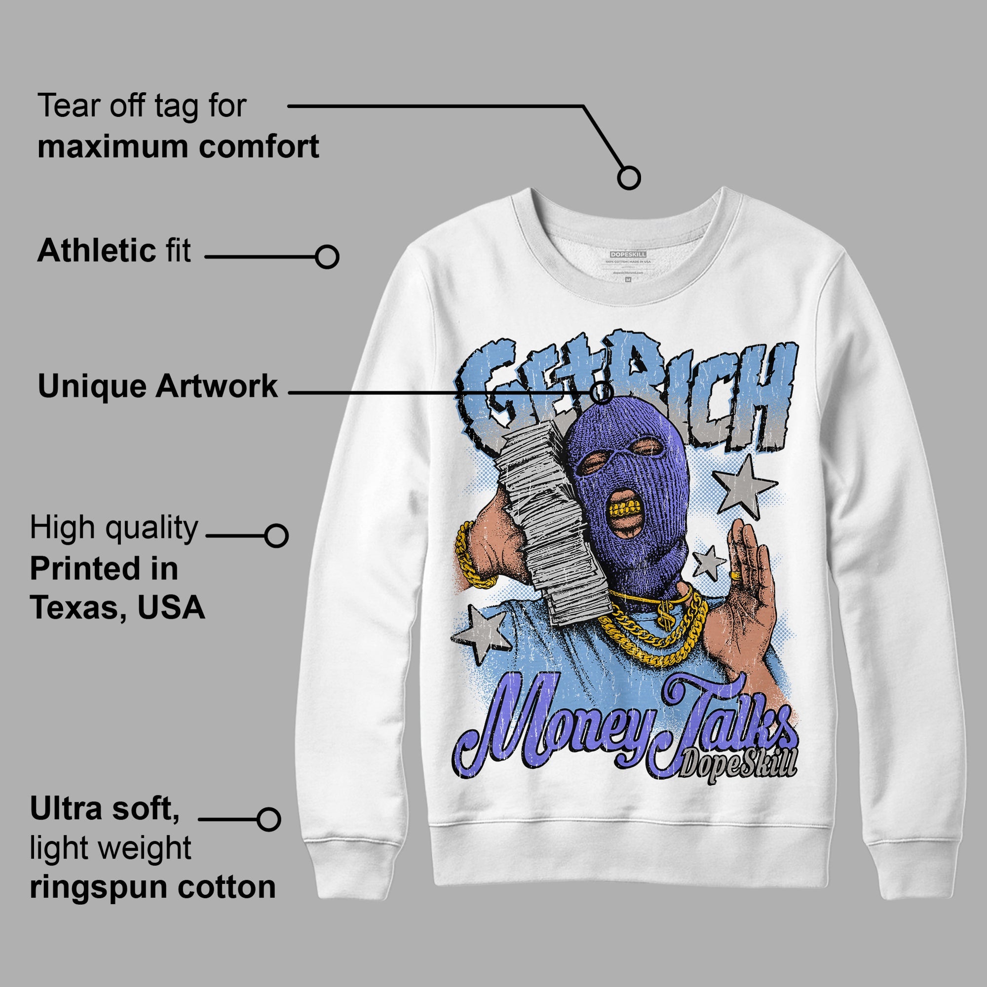 University Blue Collection superstreetwear Sweatshirt Get Rich Graphic
