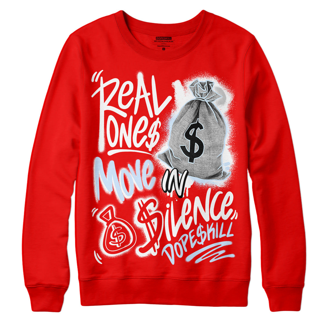 Cherry 11s superstreetwear Varsity Red Sweatshirt Real Ones Move In Silence Graphic