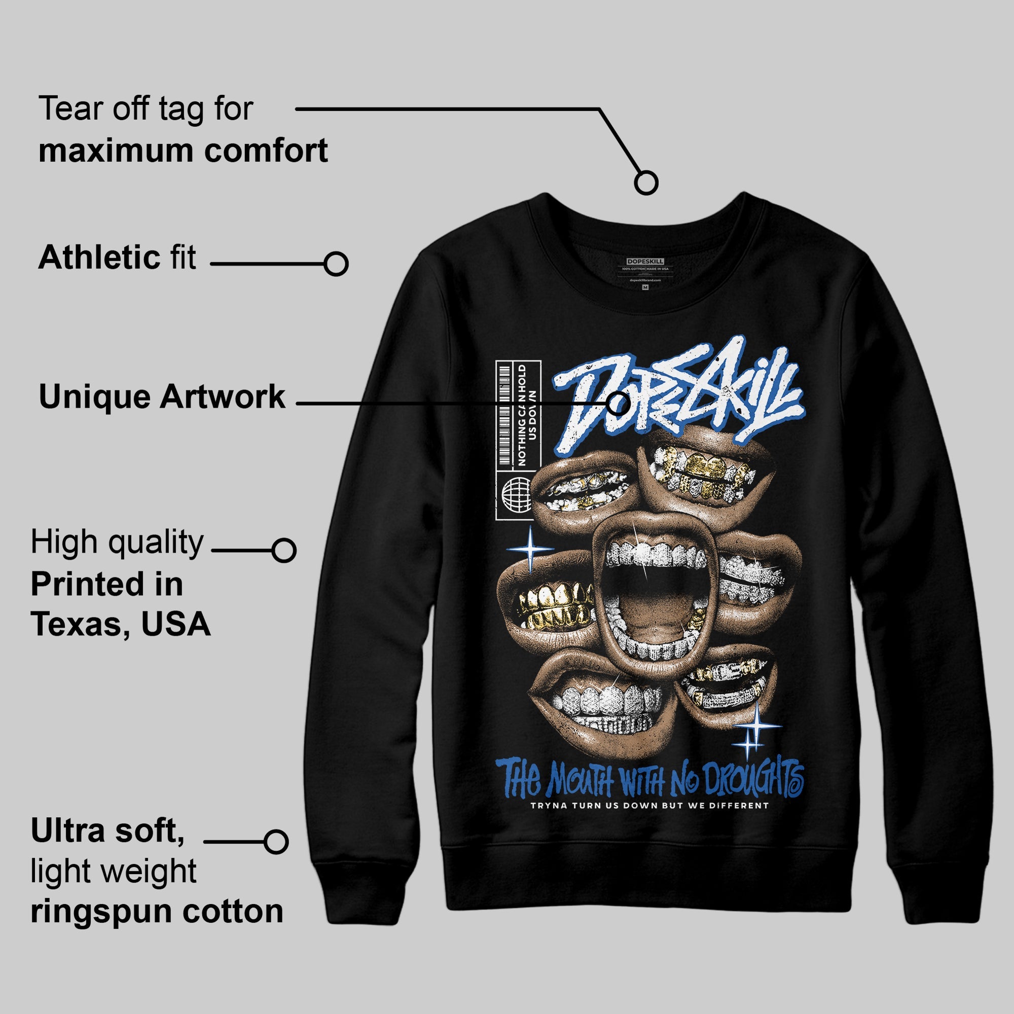 Blueberry 12s superstreetwear Sweatshirt The Mouth With No Droughts Graphic
