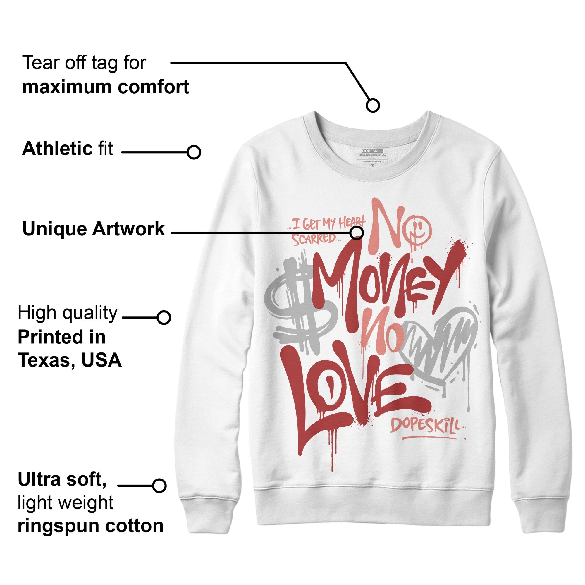 Dune Red 13s superstreetwear Sweatshirt No Money No Love Typo Graphic