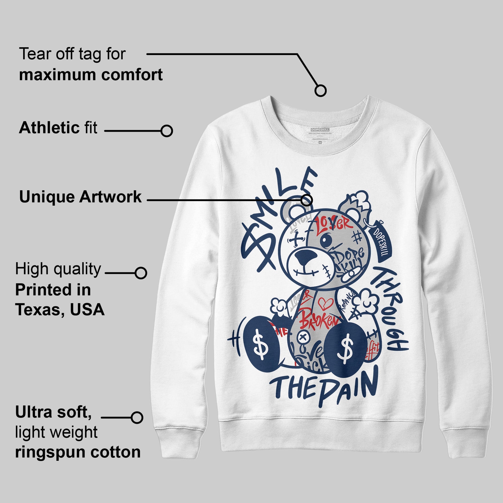 Summit White Navy 4s superstreetwear Sweatshirt Smile Through The Pain Graphic