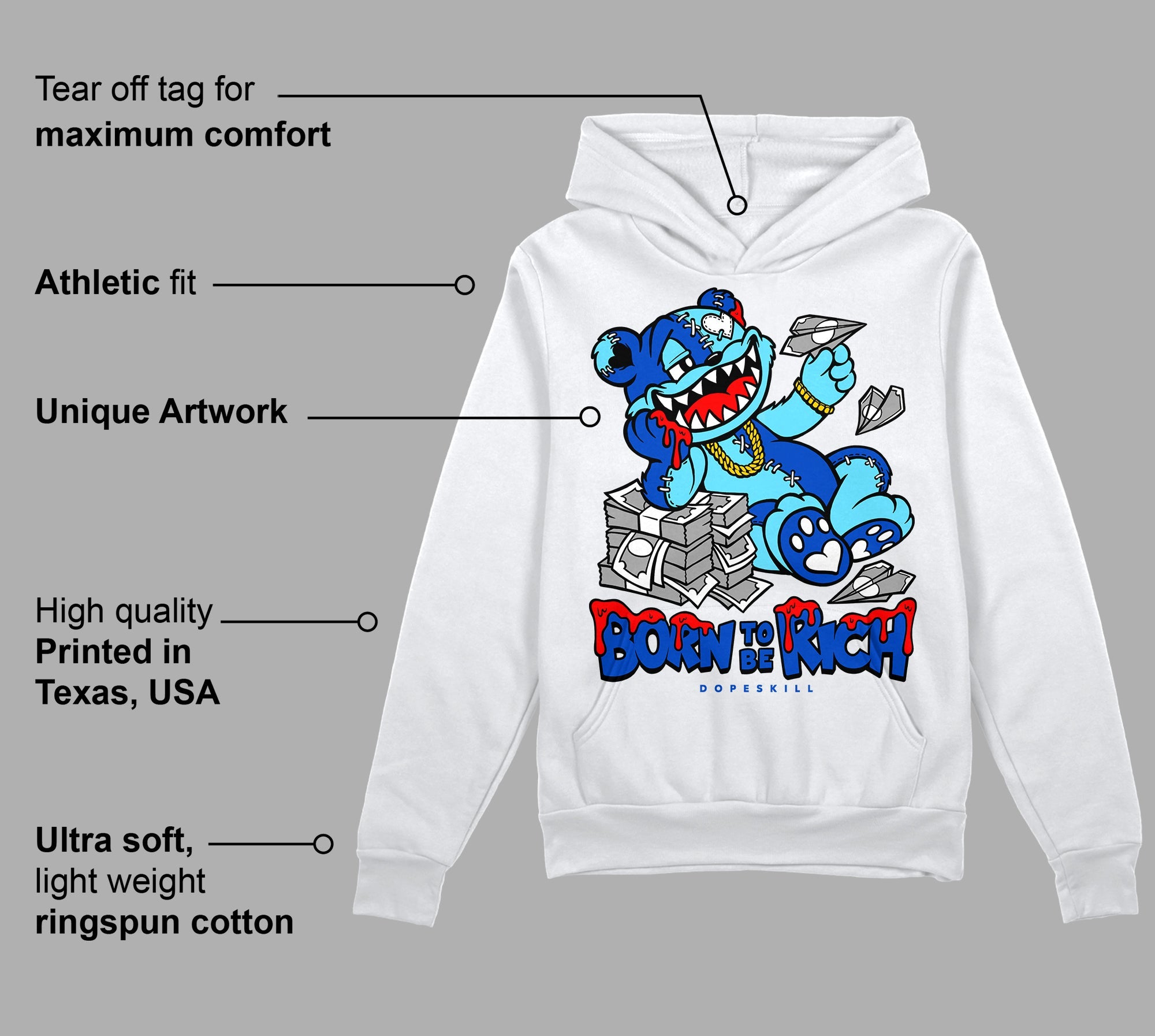 SB Dunk Argon superstreetwear Hoodie Sweatshirt Born To Be Rich Graphic