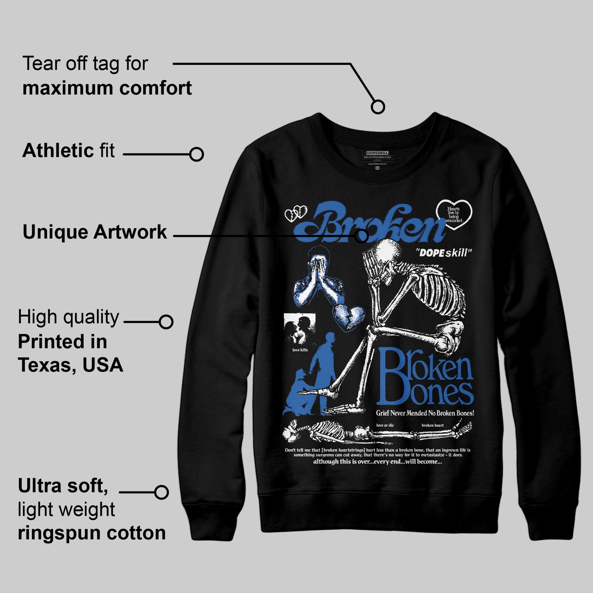 Blueberry 12s superstreetwear Sweatshirt Broken Bones Graphic