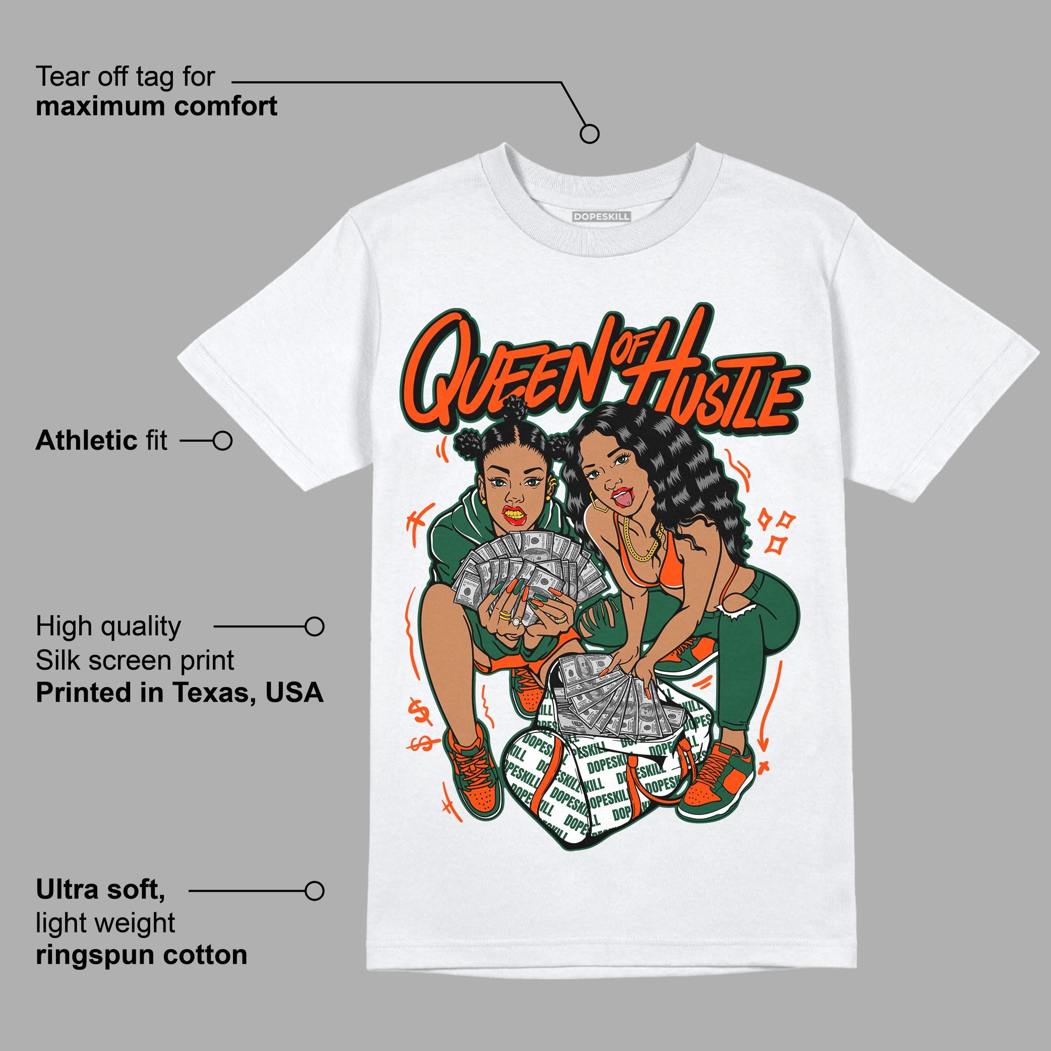 Dunk Low Team Dark Green Orange superstreetwear T-Shirt Queen Of Hustle Graphic