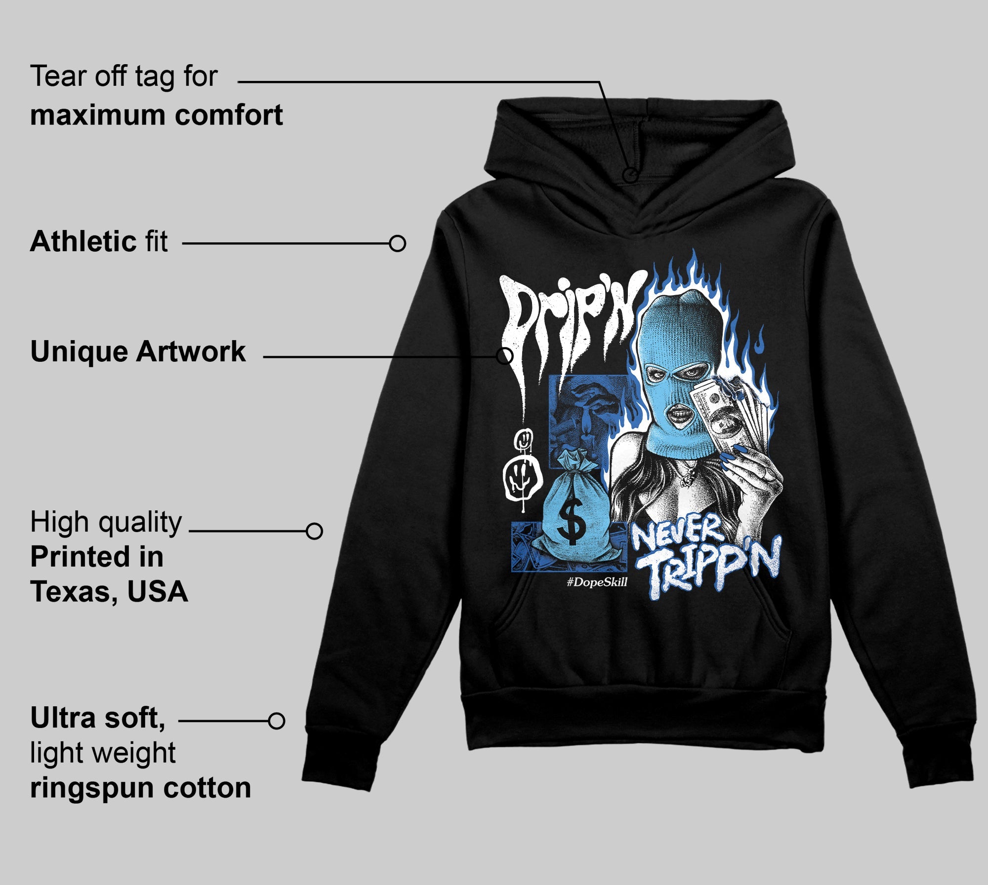 Blueberry 12s superstreetwear Hoodie Sweatshirt Drip'n Never Tripp'n Graphic