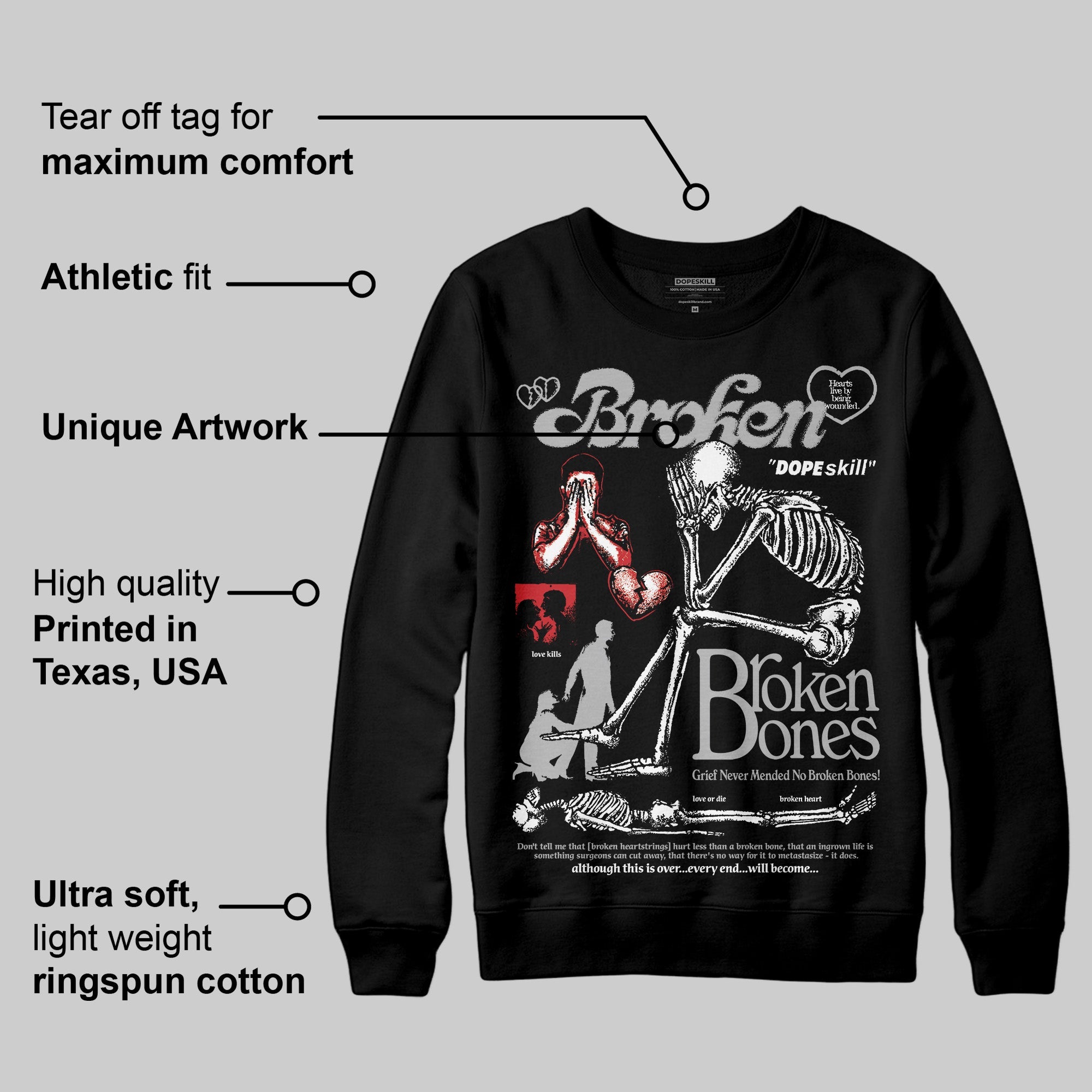 Black Cement 3s superstreetwear Sweatshirt Broken Bones Graphic