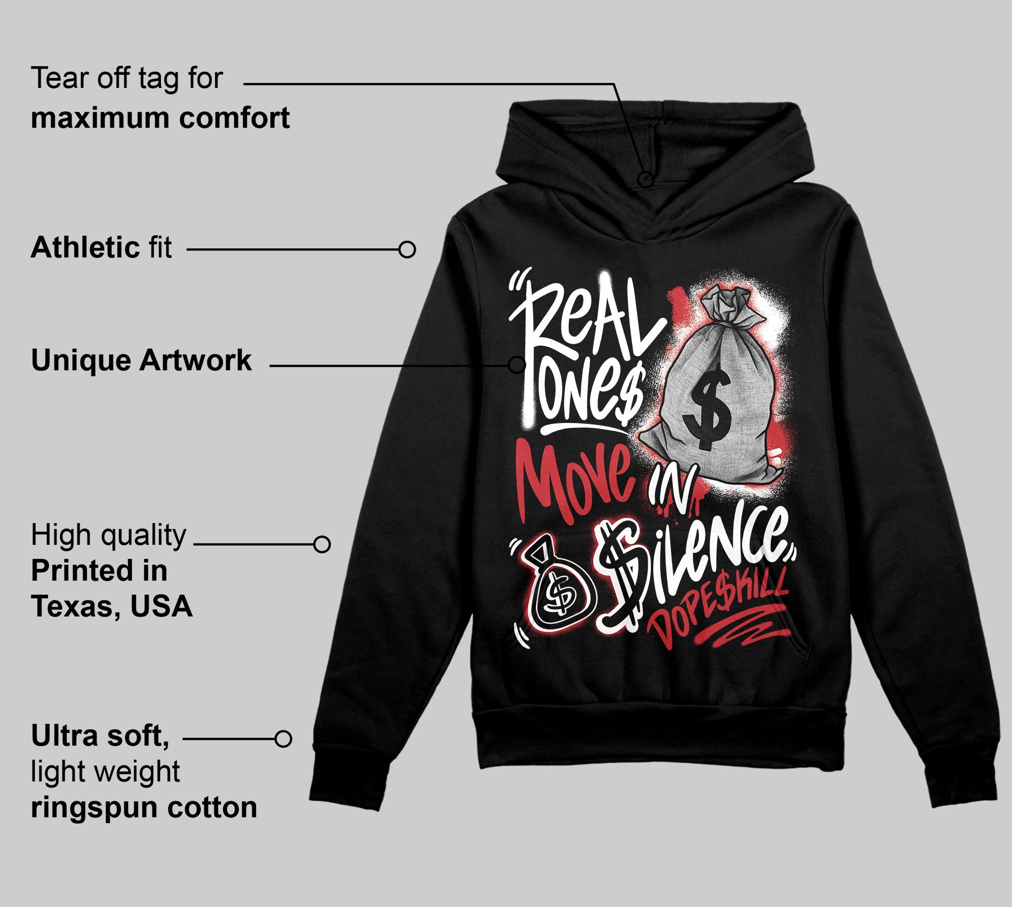 Bred Velvet 11s superstreetwear Hoodie Sweatshirt Real Ones Move In Silence Graphic