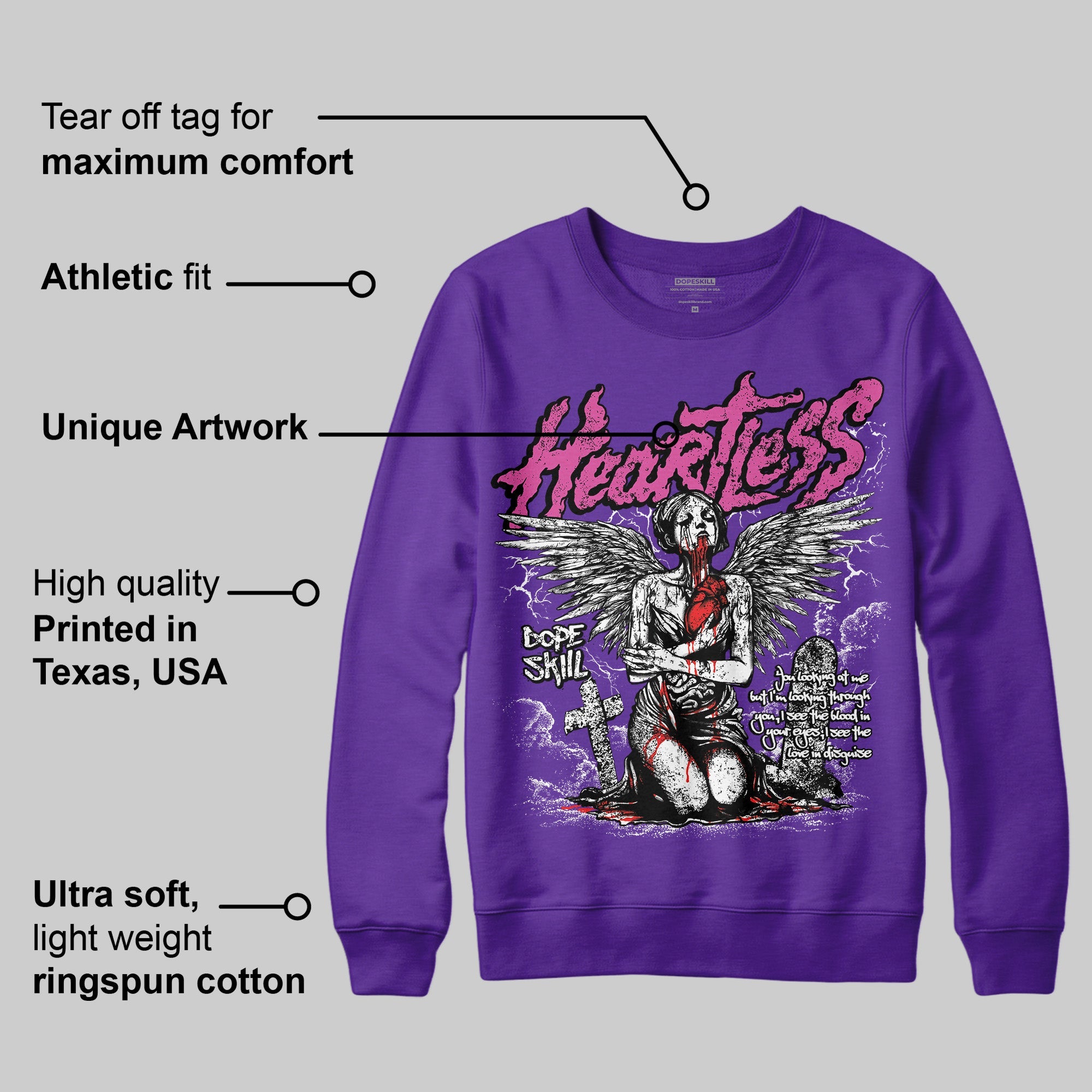 PURPLE Collection superstreetwear Purple Sweatshirt Heartless Graphic