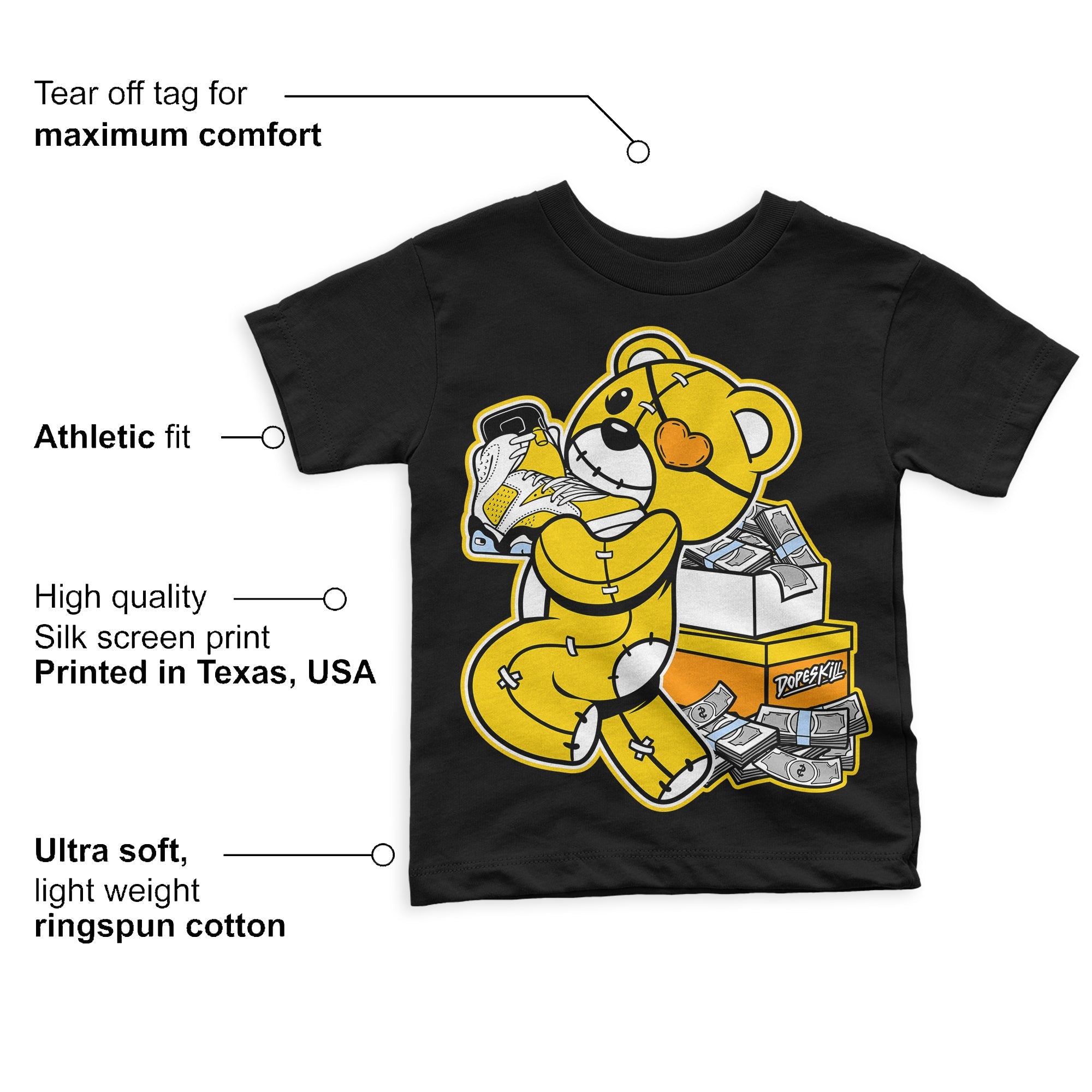 Yellow Ochre 6s superstreetwear Toddler Kids T-shirt Bear Steals Sneaker Graphic