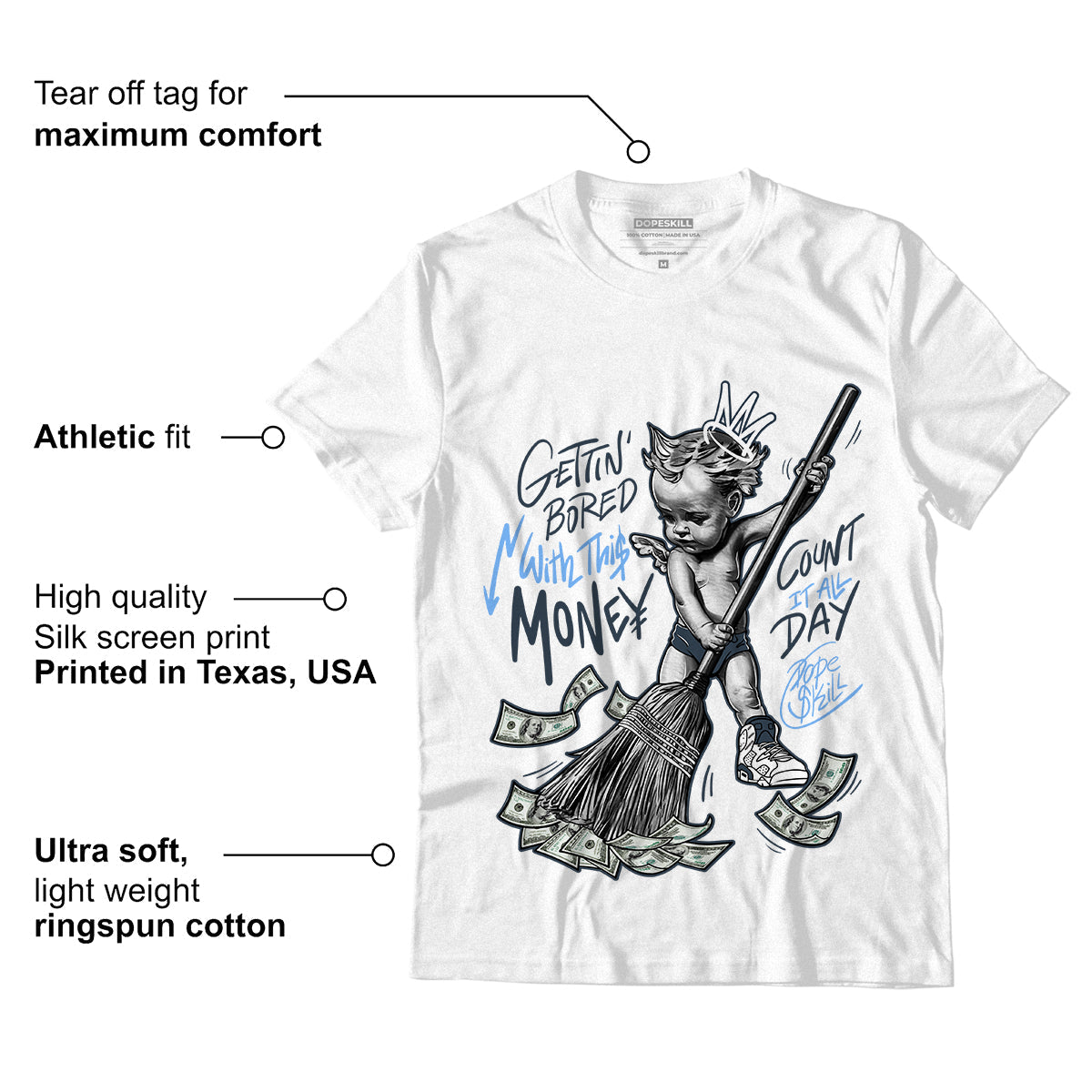 AJ 6 Midnight Navy superstreetwear White T-Shirt Gettin Bored With This Money Graphic