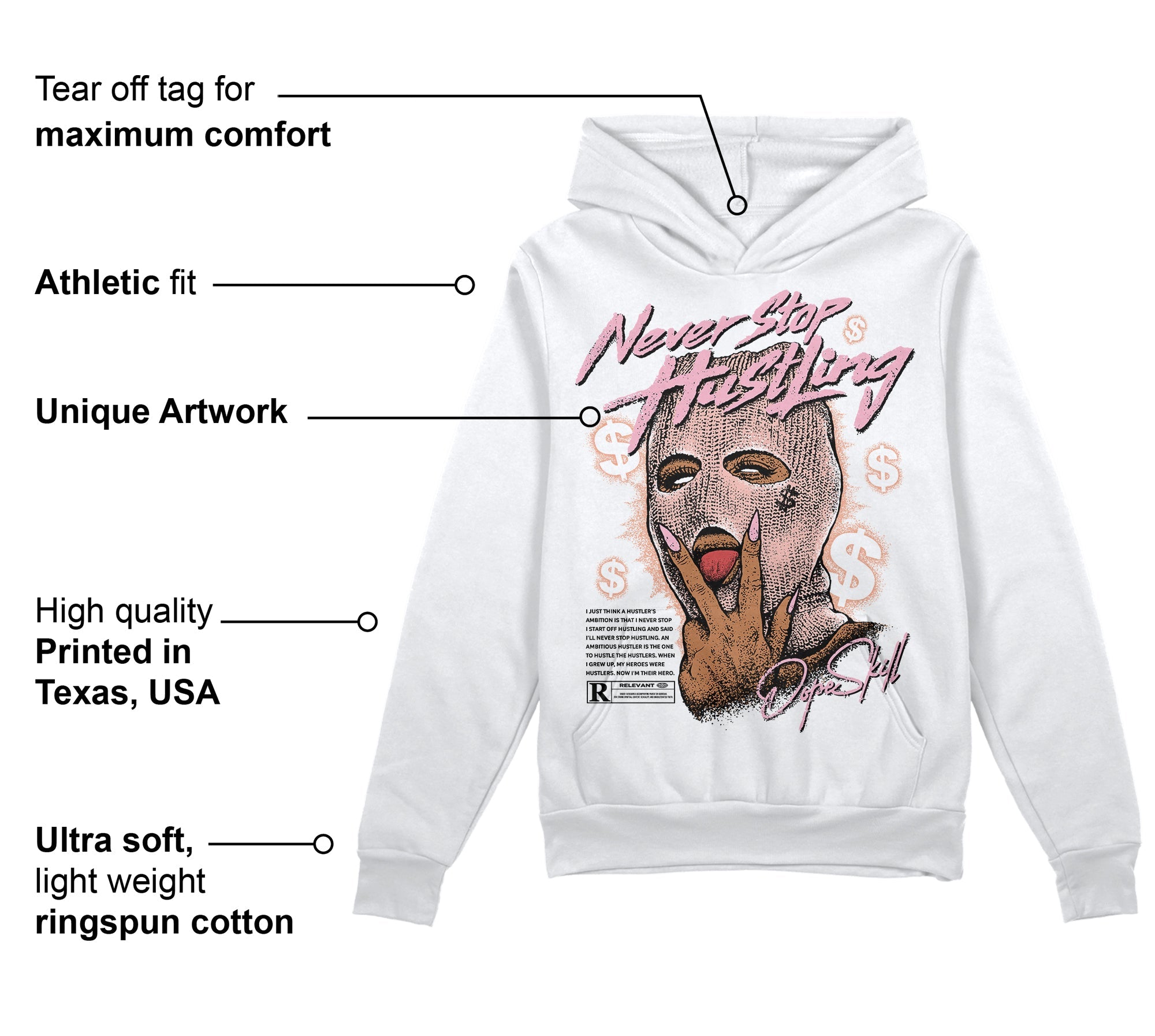 Legend Pink 11s superstreetwear Hoodie Sweatshirt Never Stop Hustling Graphic