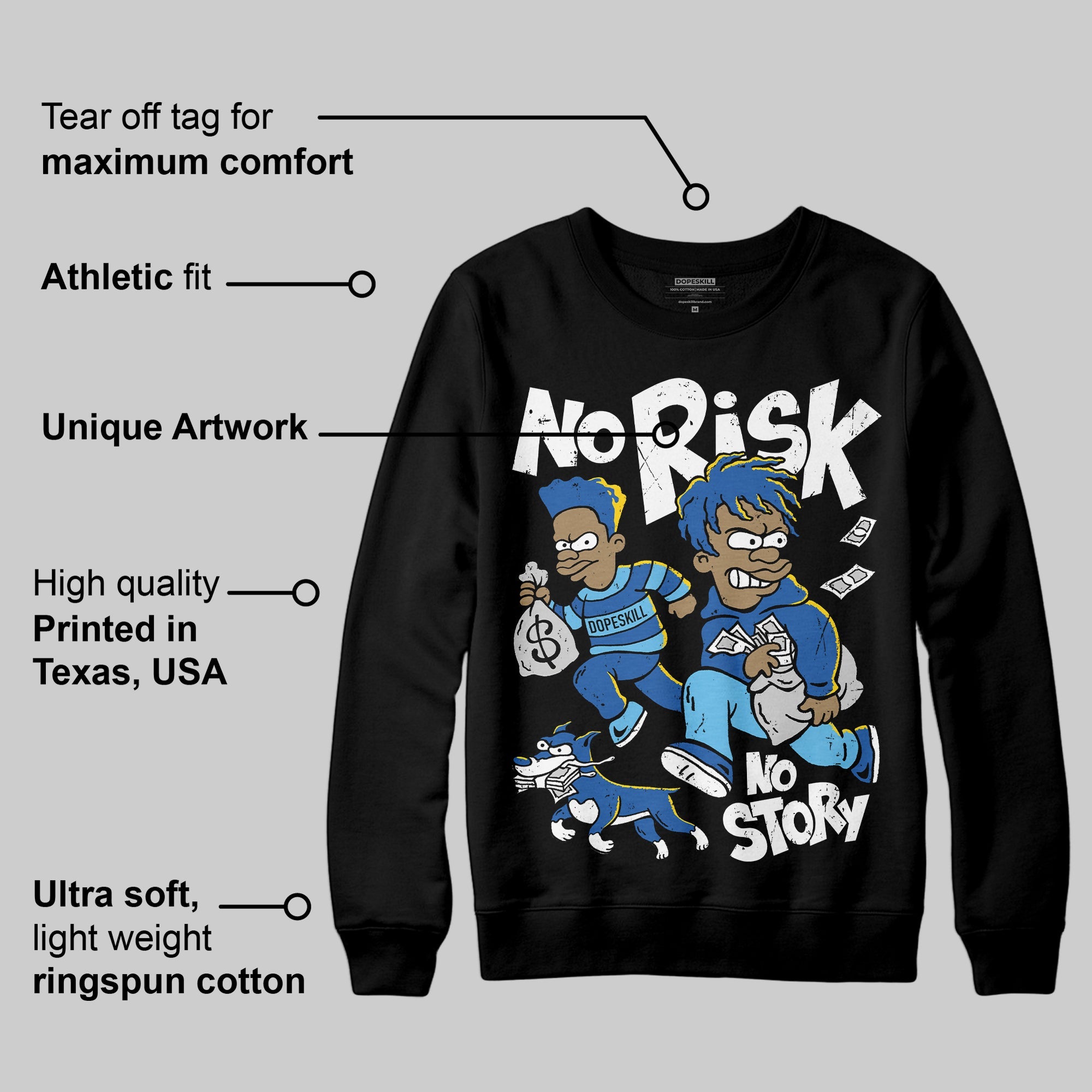 Blueberry 12s superstreetwear Sweatshirt No Risk No Story Graphic