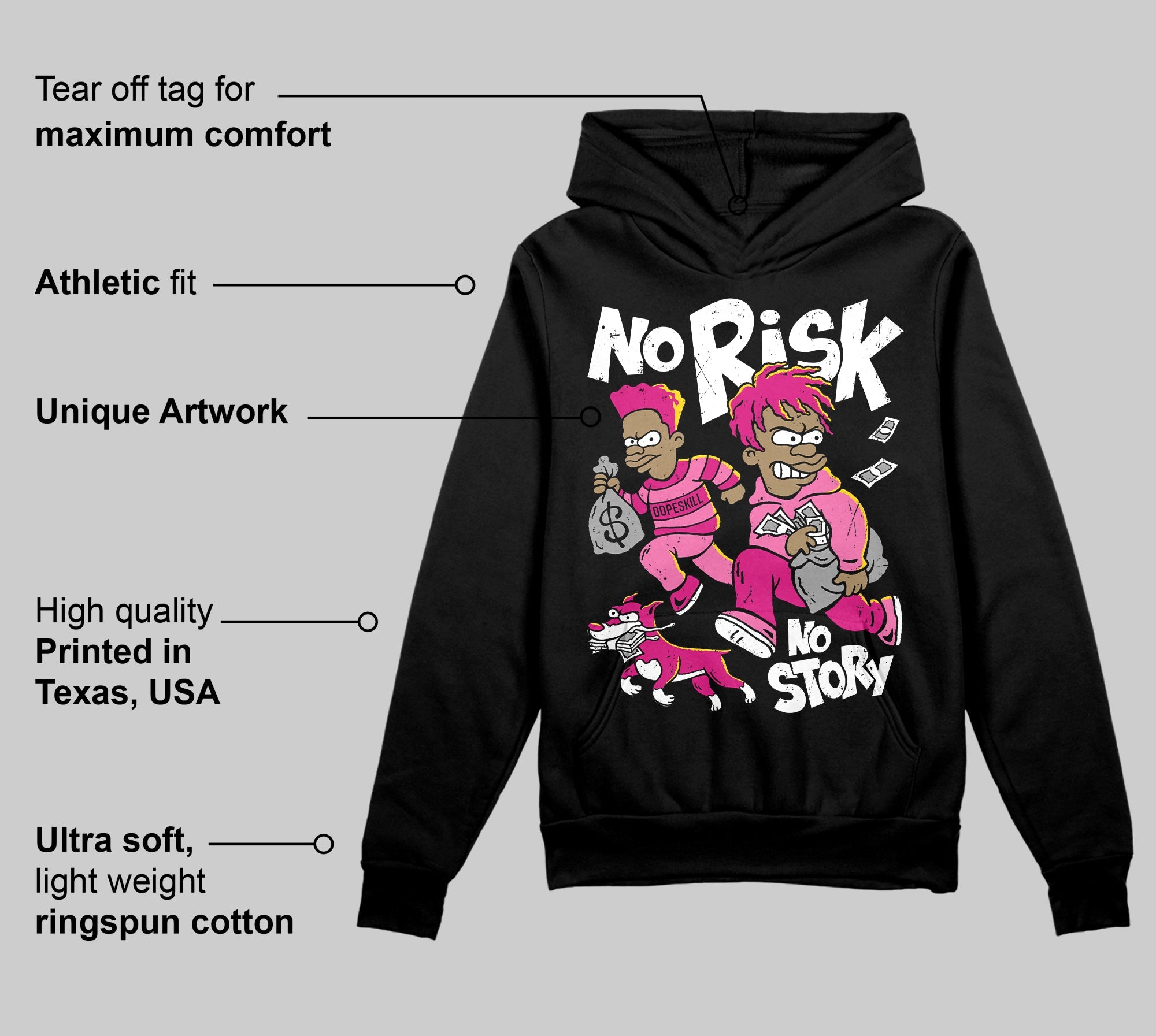Rick RO Pink Leather Sneakers superstreetwear Hoodie Sweatshirt No Risk No Story Graphic