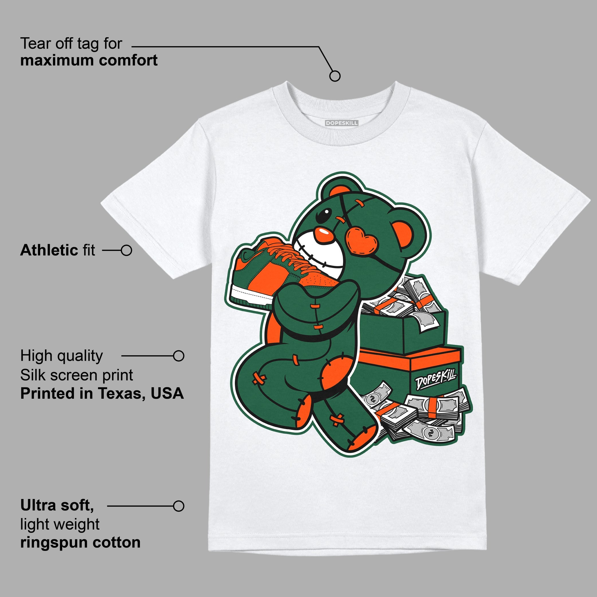 Dunk Low Team Dark Green Orange superstreetwear T-Shirt Bear Steals Sneaker Graphic