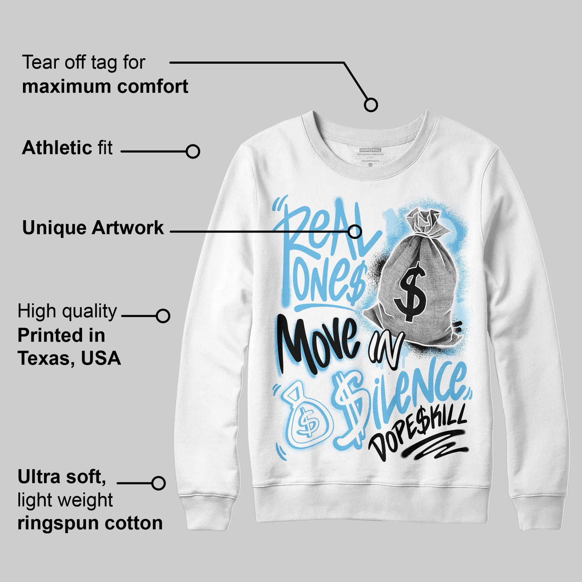 Legend Blue 11s superstreetwear Sweatshirt Real Ones Move In Silence Graphic