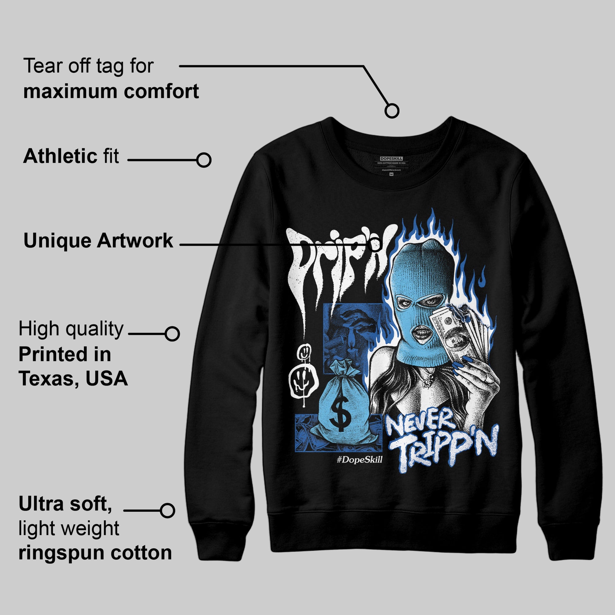 Blueberry 12s superstreetwear Sweatshirt Drip'n Never Tripp'n Graphic