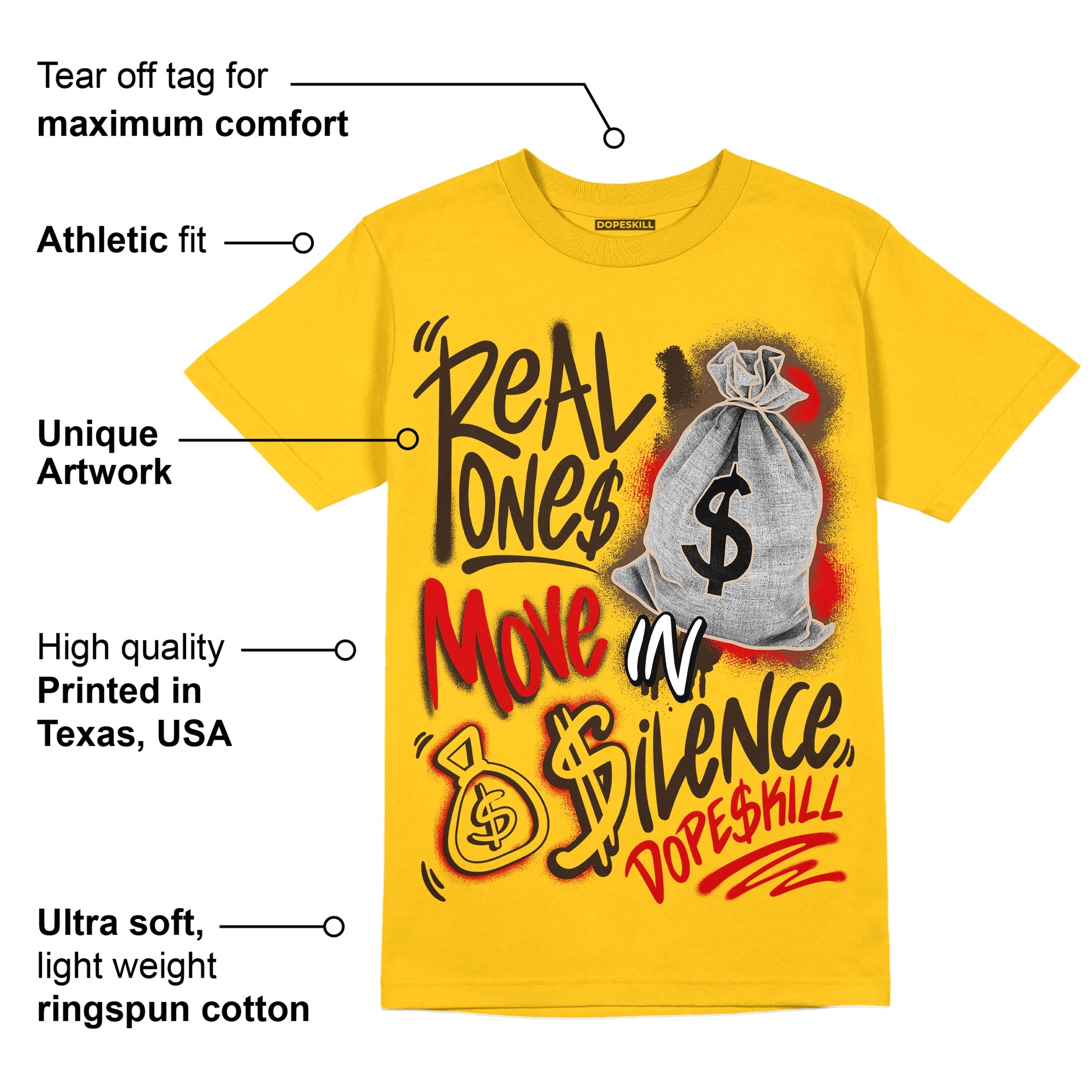 Yellow Collection superstreetwear Gold T-shirt Real Ones Move In Silence Graphic