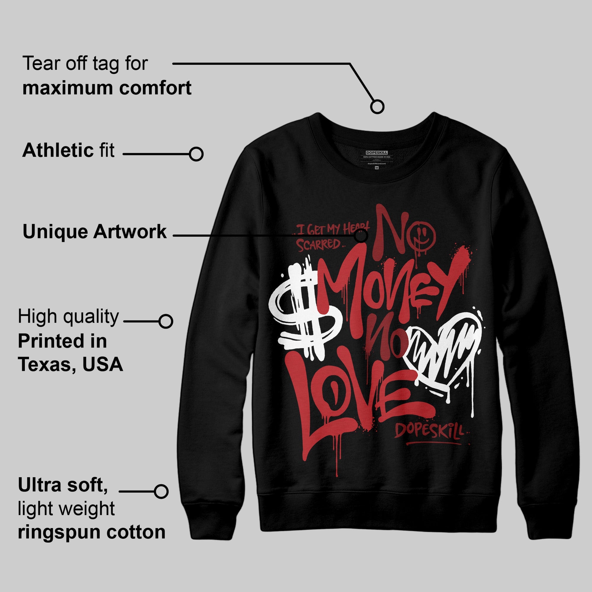 Flu Game 12s superstreetwear Sweatshirt No Money No Love Typo Graphic