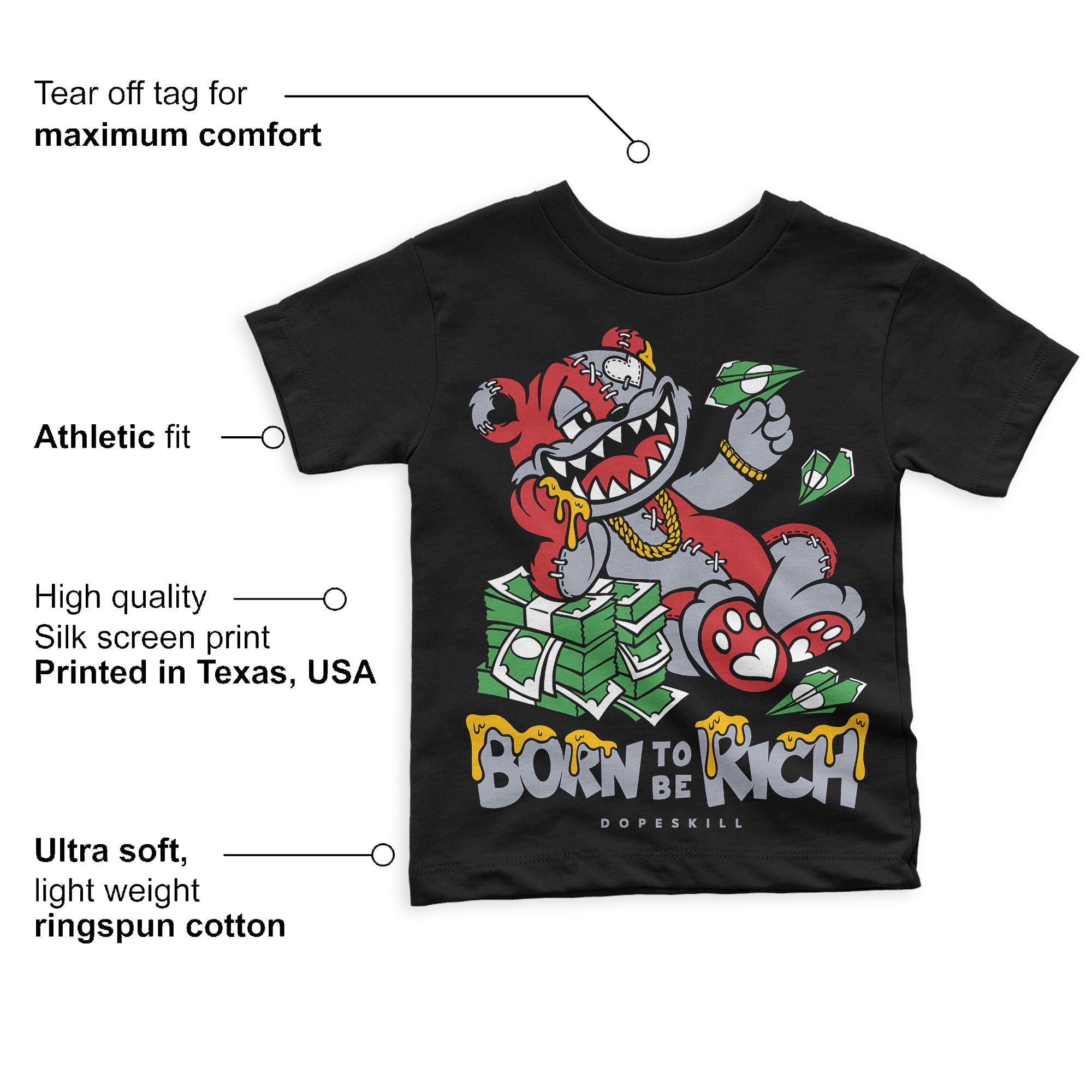 Bred Reimagined 4s superstreetwear Toddler Kids T-shirt Born To Be Rich Graphic