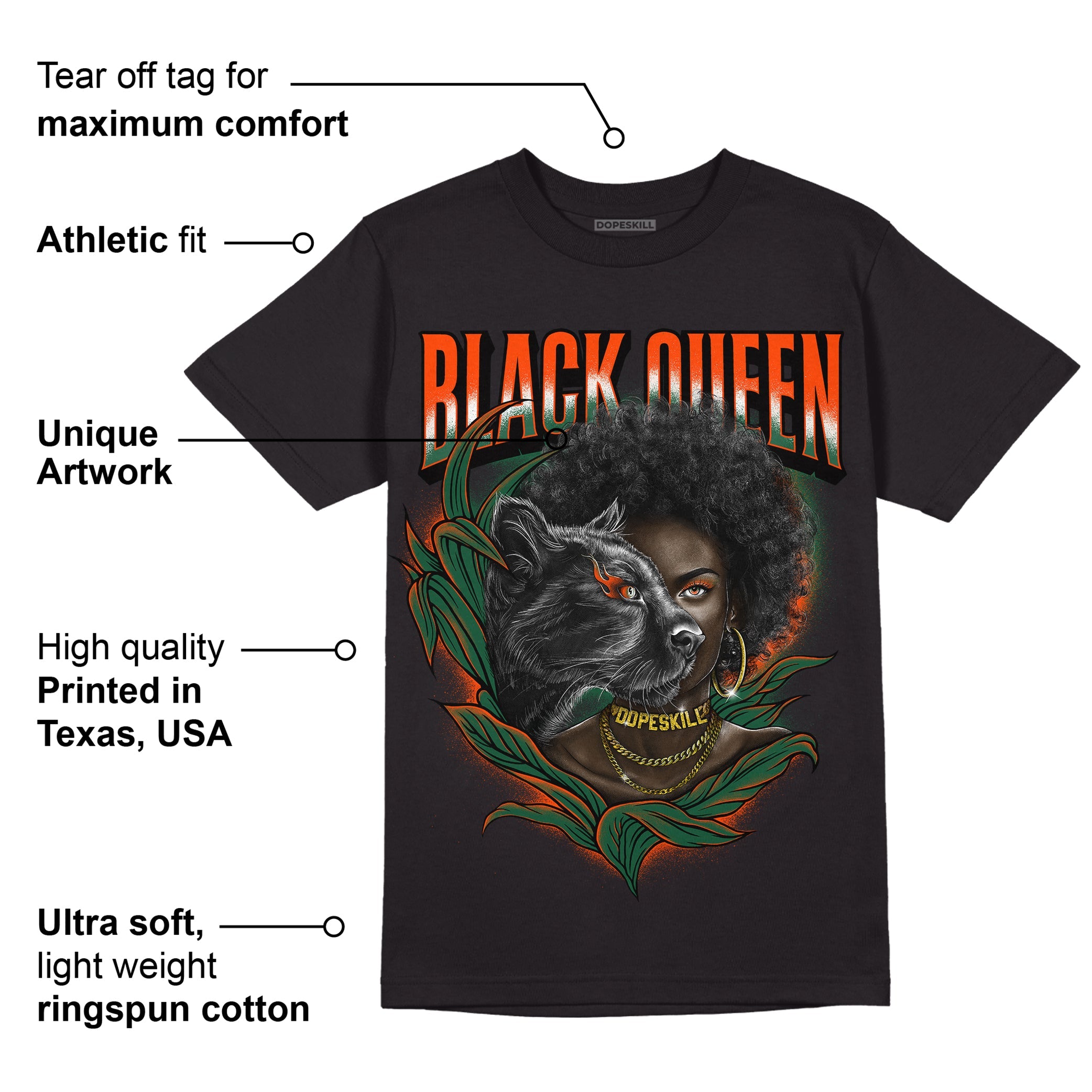 Dunk Low Team Dark Green Orange superstreetwear T-Shirt New Black Queen Graphic