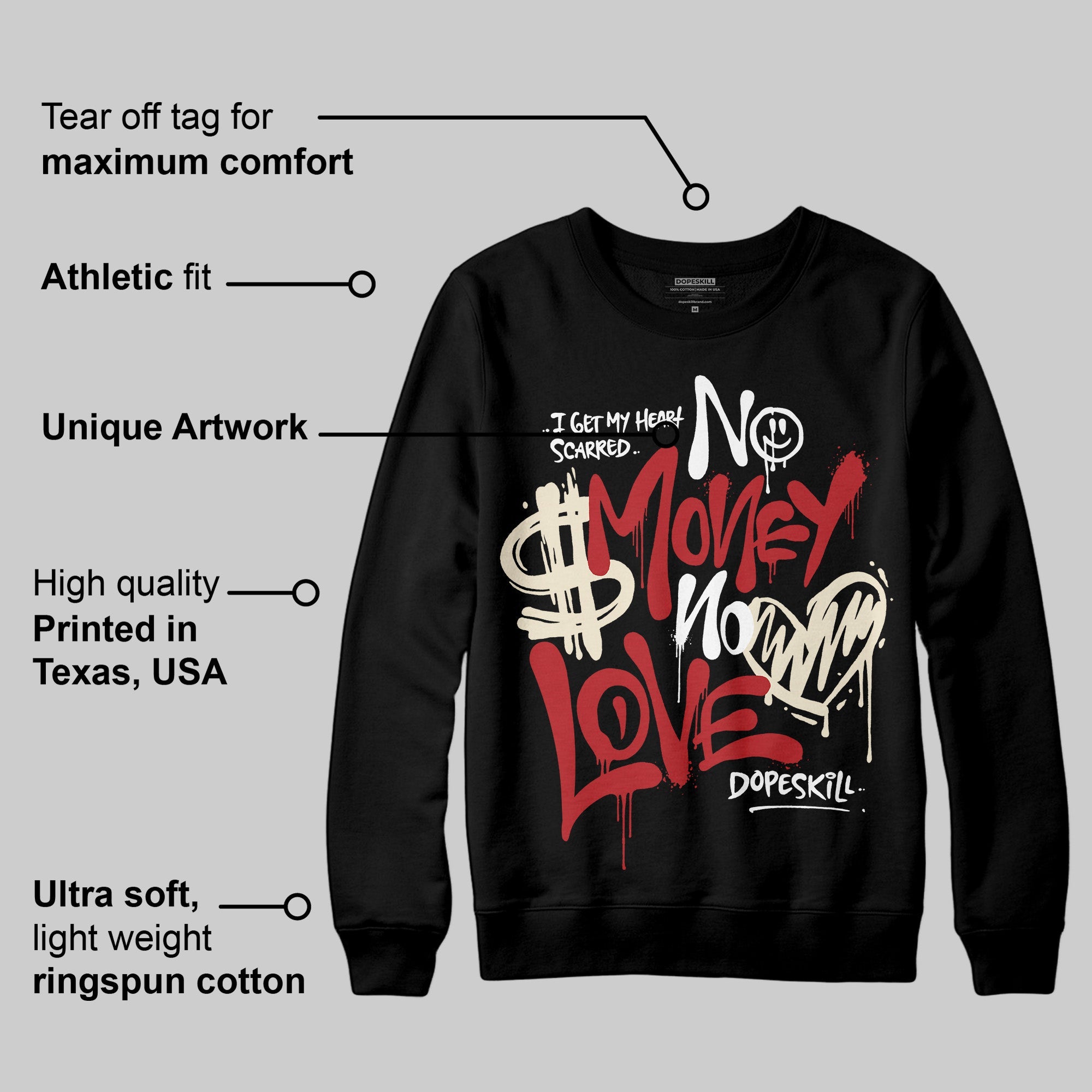 Black Toe Reimagined 1s superstreetwear Sweatshirt No Money No Love Typo Graphic